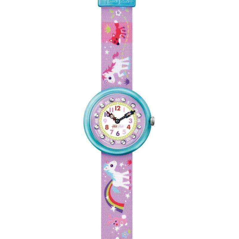 Flik Flak Magical Unicorns Quartz White Dial Purple Fabric Strap Girls Watch FBNP033 - WatchNation