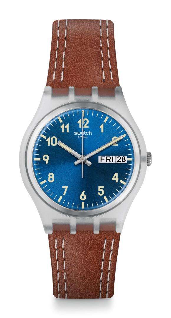Swatch Windy Dune Gehäuse Blaues Zifferblatt Herrenarmbanduhr GE709