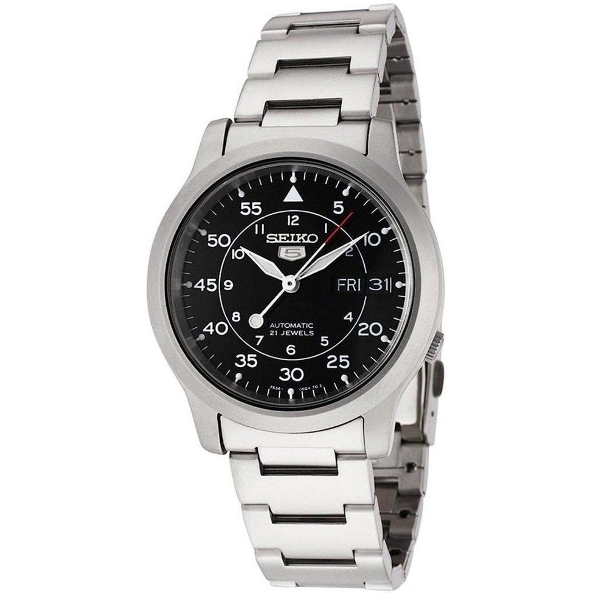 Seiko 5 Automatik Schwarzes Zifferblatt Edelstahl Armband Herren Uhr SNK809K1