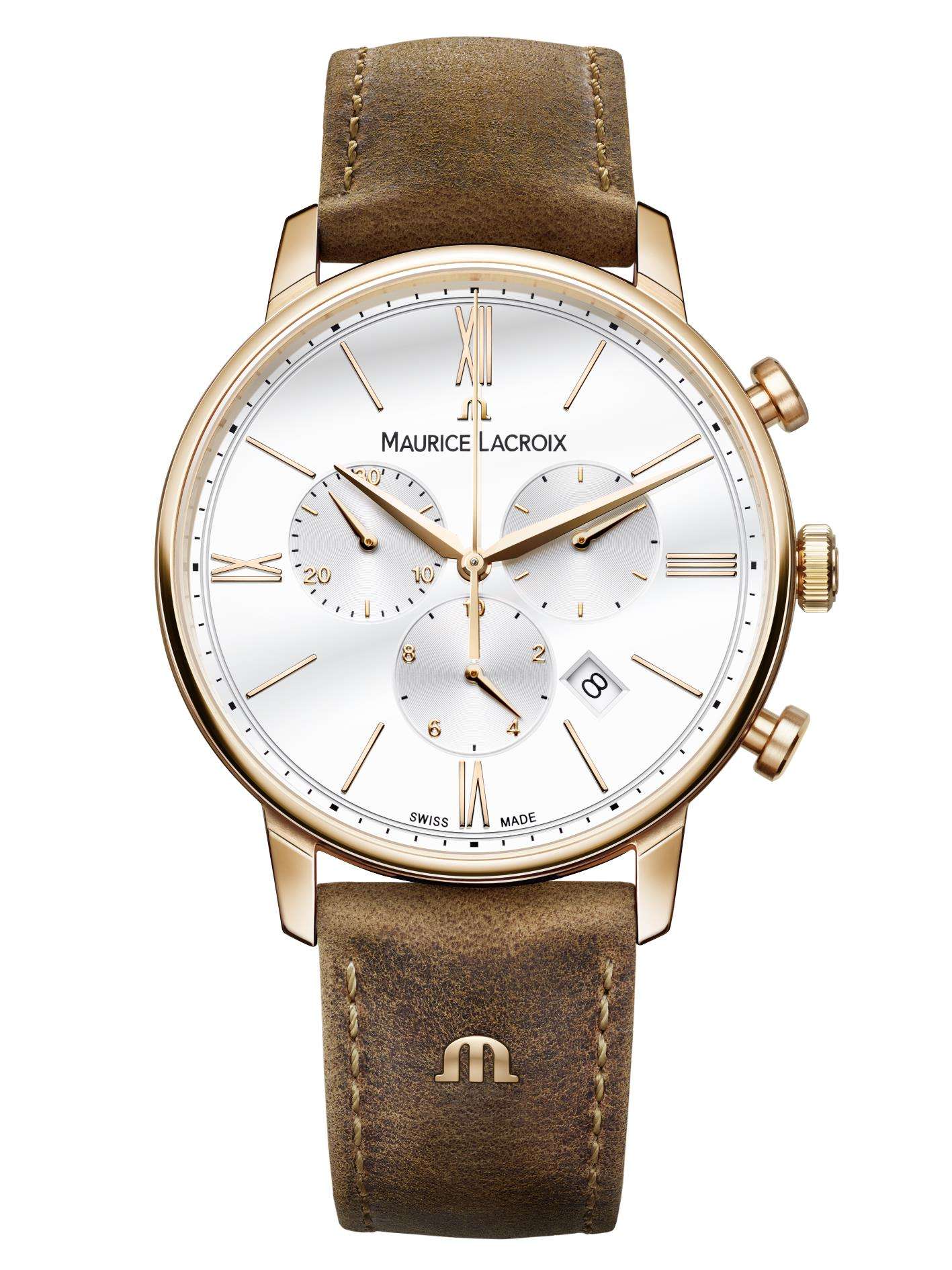 Maurice Lacroix Eliros Chronograph Lederarmband Weißes Zifferblatt Herren Uhr EL1098-PVP01-113-1