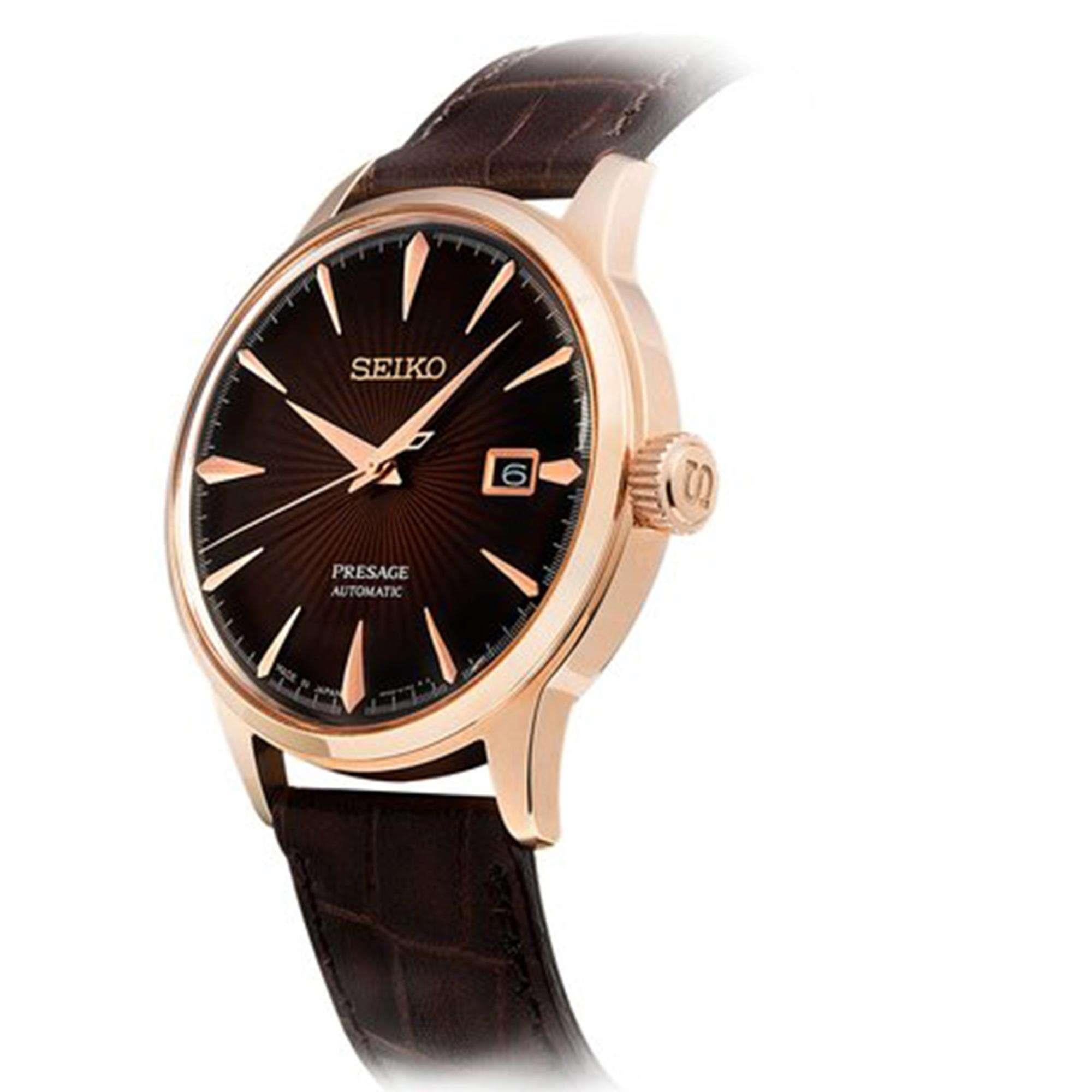 Seiko Presage Cocktail Time Automatik Braun Lederarmband Braunes Zifferblatt Herren Uhr SRPB46J1