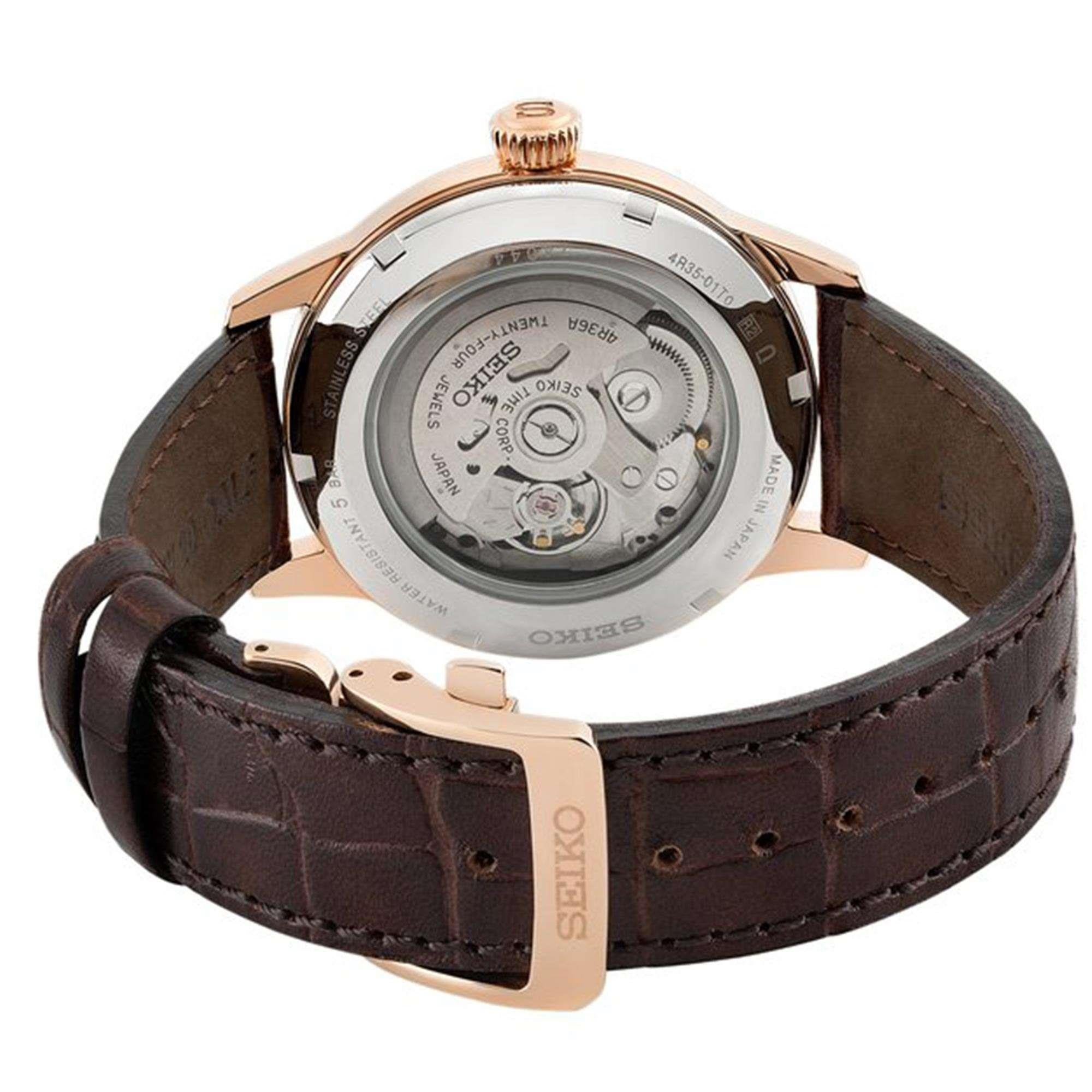 Seiko Presage Cocktail Time Automatik Braun Lederarmband Braunes Zifferblatt Herren Uhr SRPB46J1