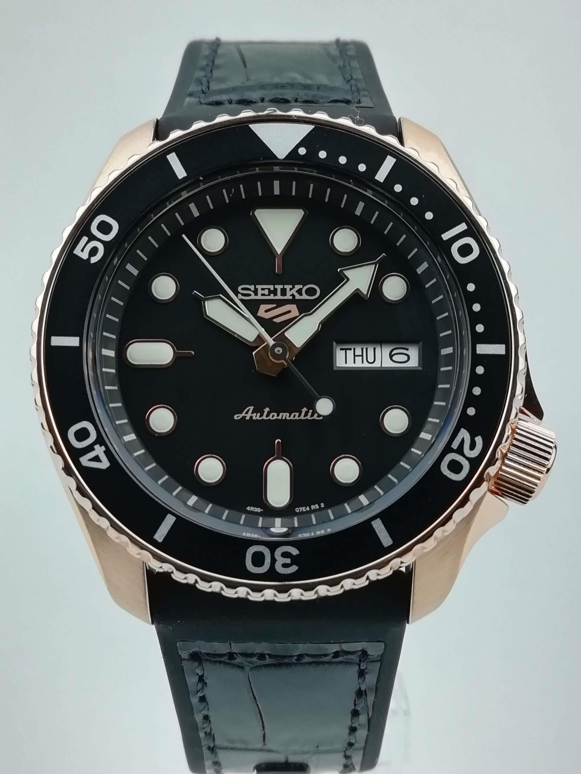 Seiko 5 Sports Automatic Black Dial Black Silicone Strap Men's Watch SRPD76K1