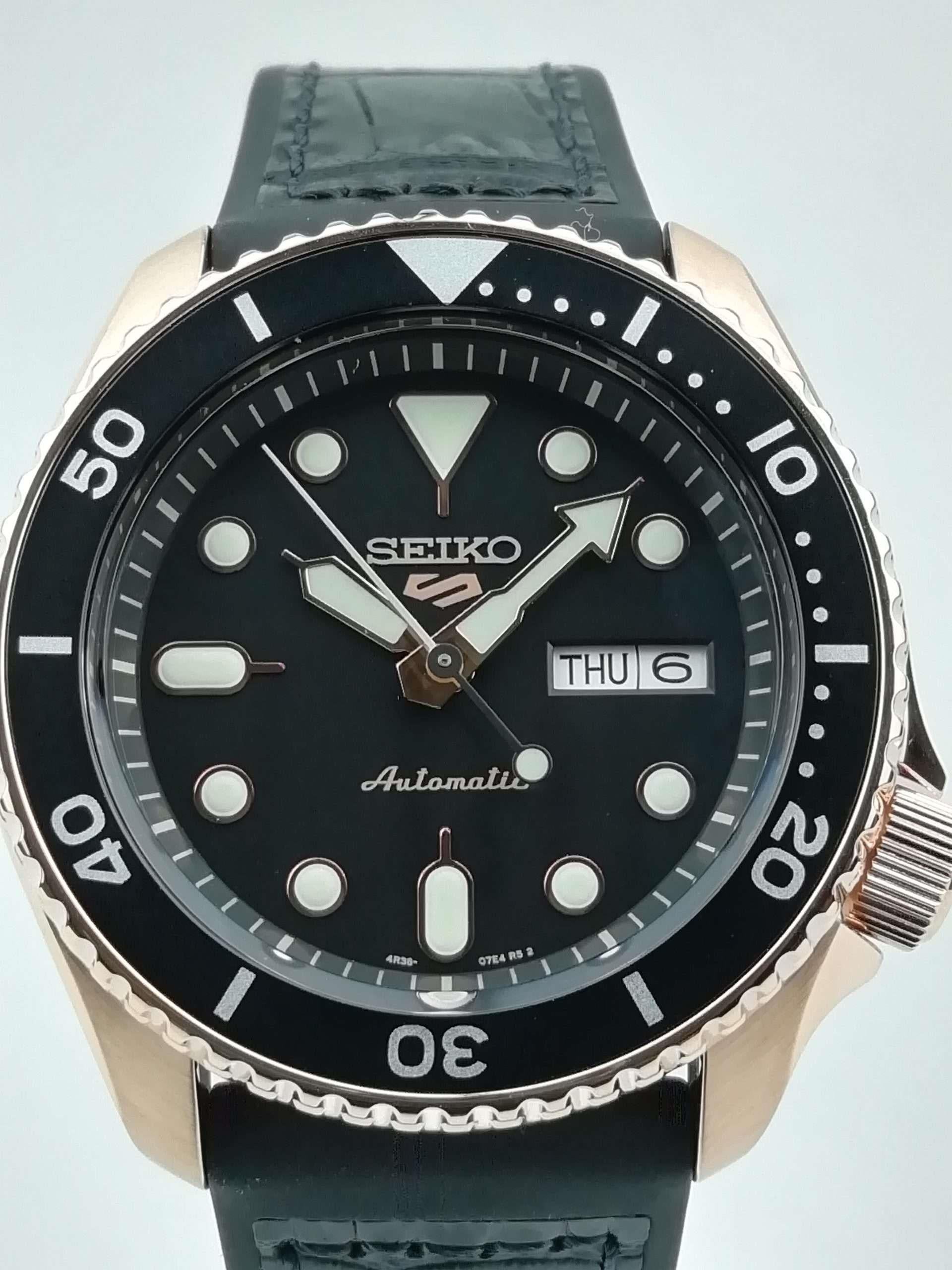 Seiko 5 Sports Automatic Black Dial Black Silicone Strap Men's Watch SRPD76K1