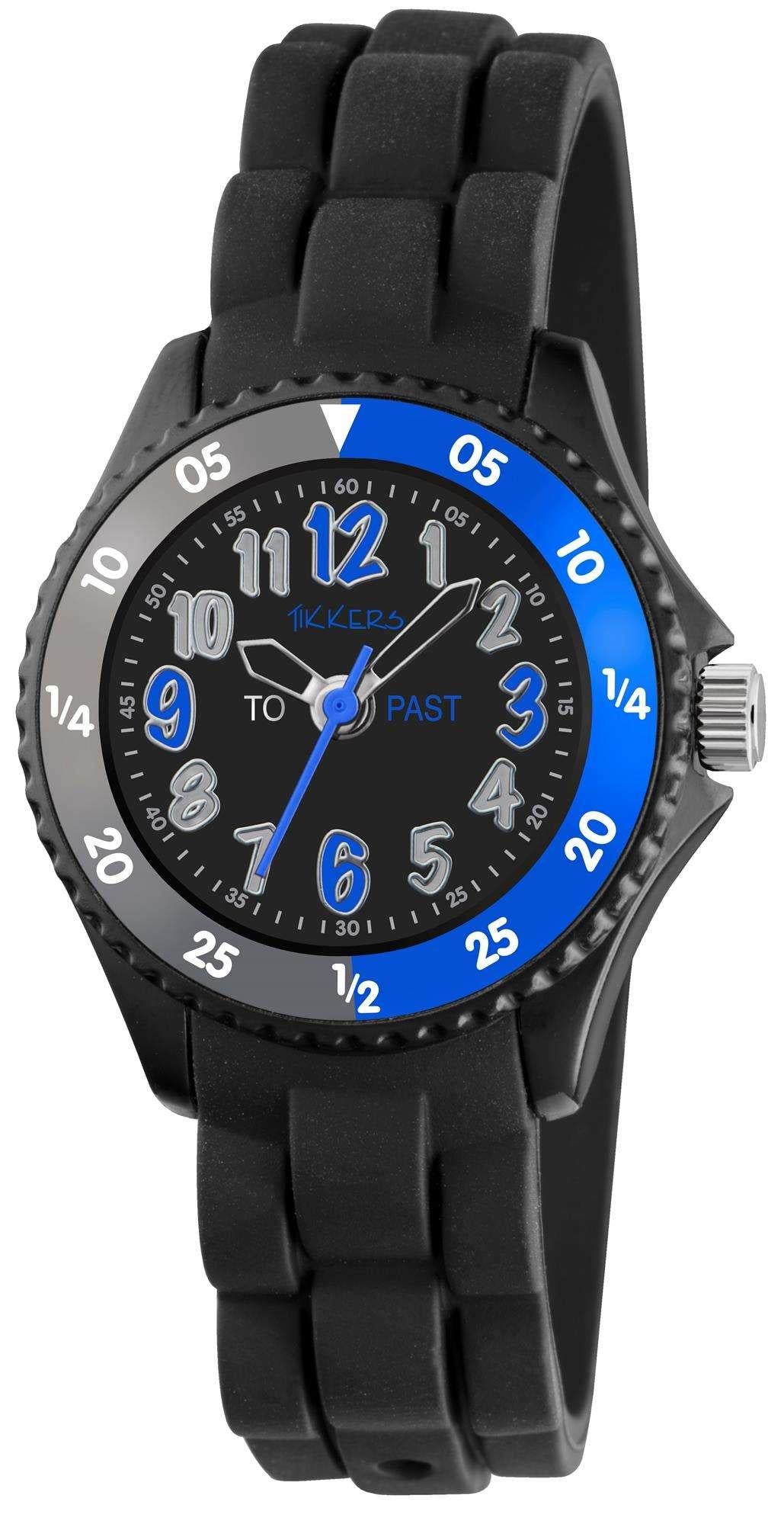 Tikkers Time Teacher Quarz Schwarz Blau Kunststoff Jungen Uhr