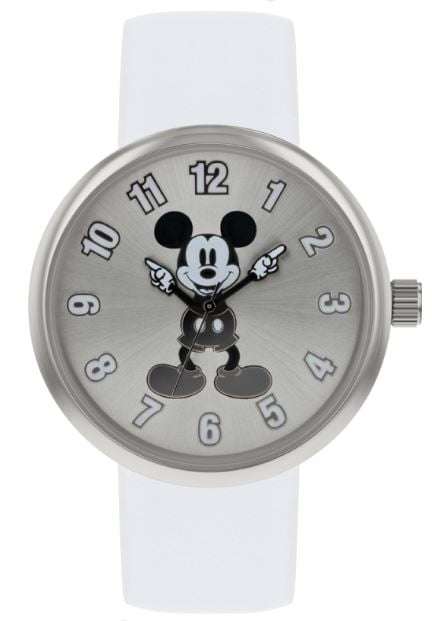 Disney Mickey Mouse Quarz Silber Zifferblatt Weißes Lederarmband Kinder Uhr