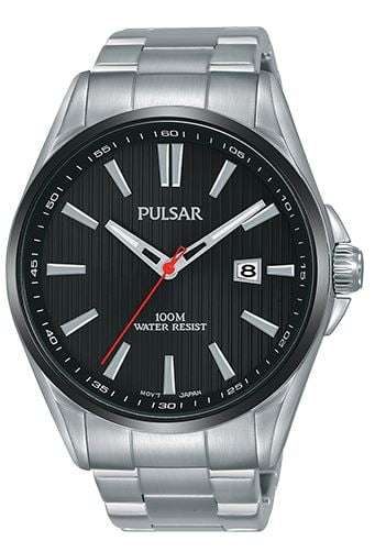 Pulsar Regular Quarz Schwarzes Zifferblatt Silber Edelstahl Herren Uhr PS9605X1