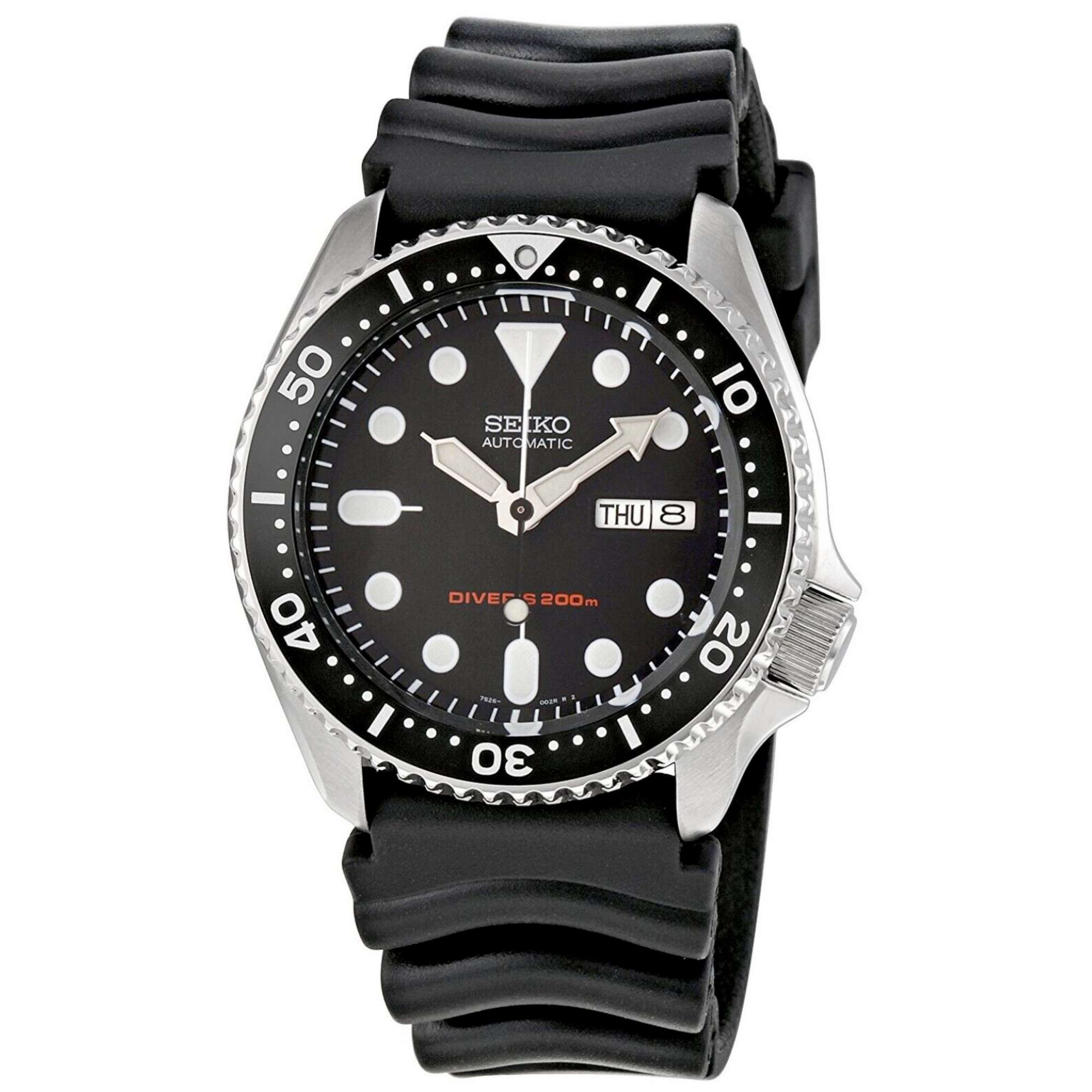 Seiko SKX Taucher Automatik Schwarzes Zifferblatt und Gummiarmband Herren Uhr SKX007K1