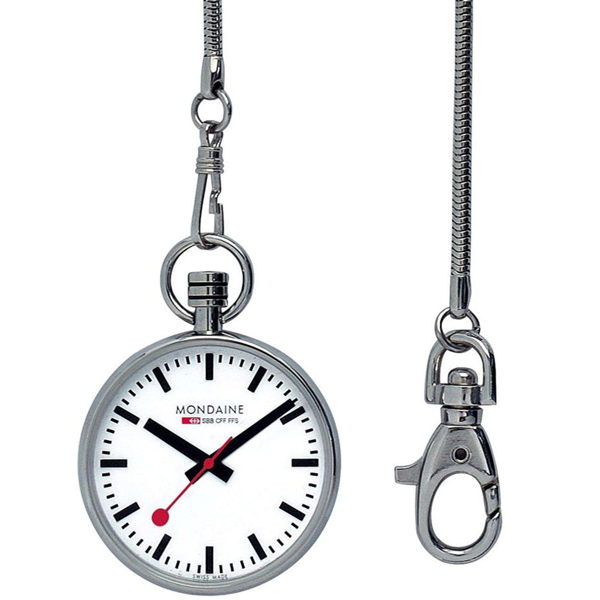 Mondaine Silbernes Edelstahl Weißes Zifferblatt Quarz Taschenuhr A660.30316.11SBB
