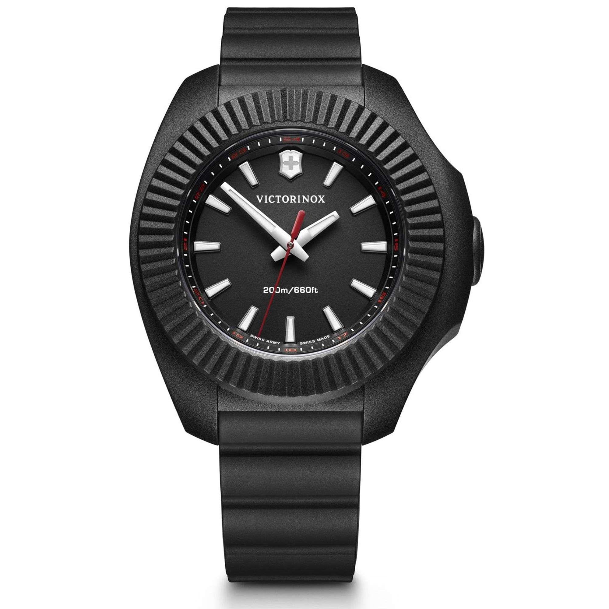 Victorinox I.N.O.X V Schwarzes Gummi Silbernes Edelstahl Quarz Damen Uhr 241768
