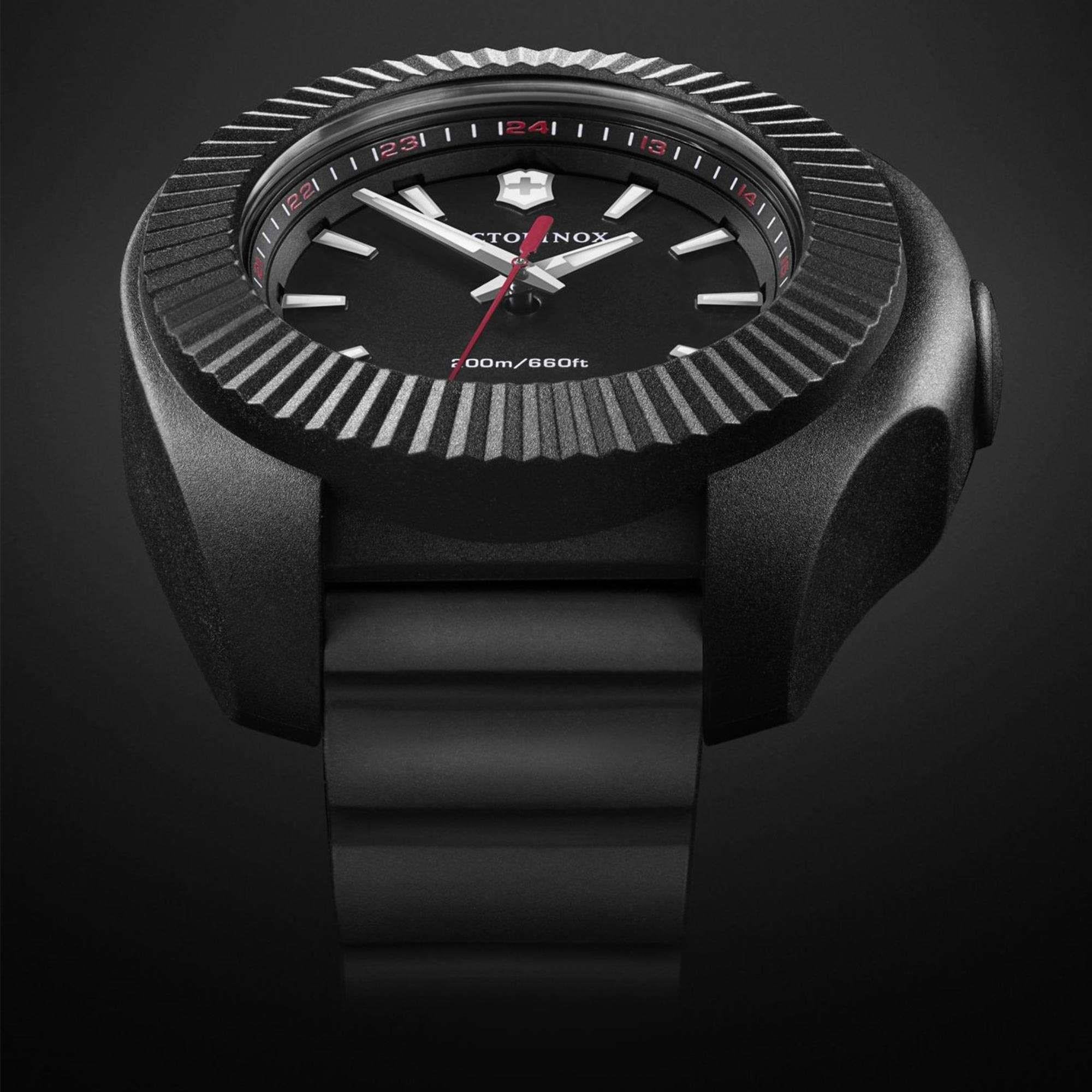 Victorinox I.N.O.X V Schwarzes Gummi Silbernes Edelstahl Quarz Damen Uhr 241768