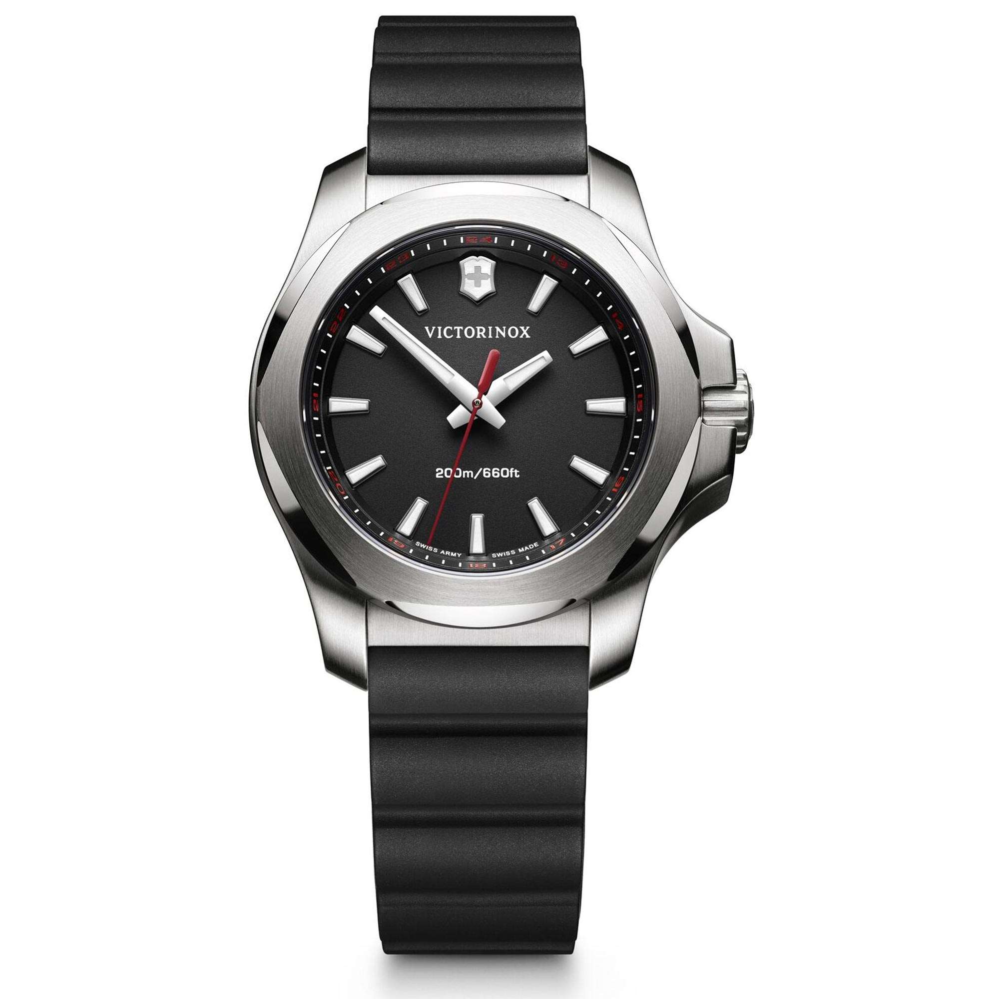 Victorinox I.N.O.X V Schwarzes Gummi Silbernes Edelstahl Quarz Damen Uhr 241768