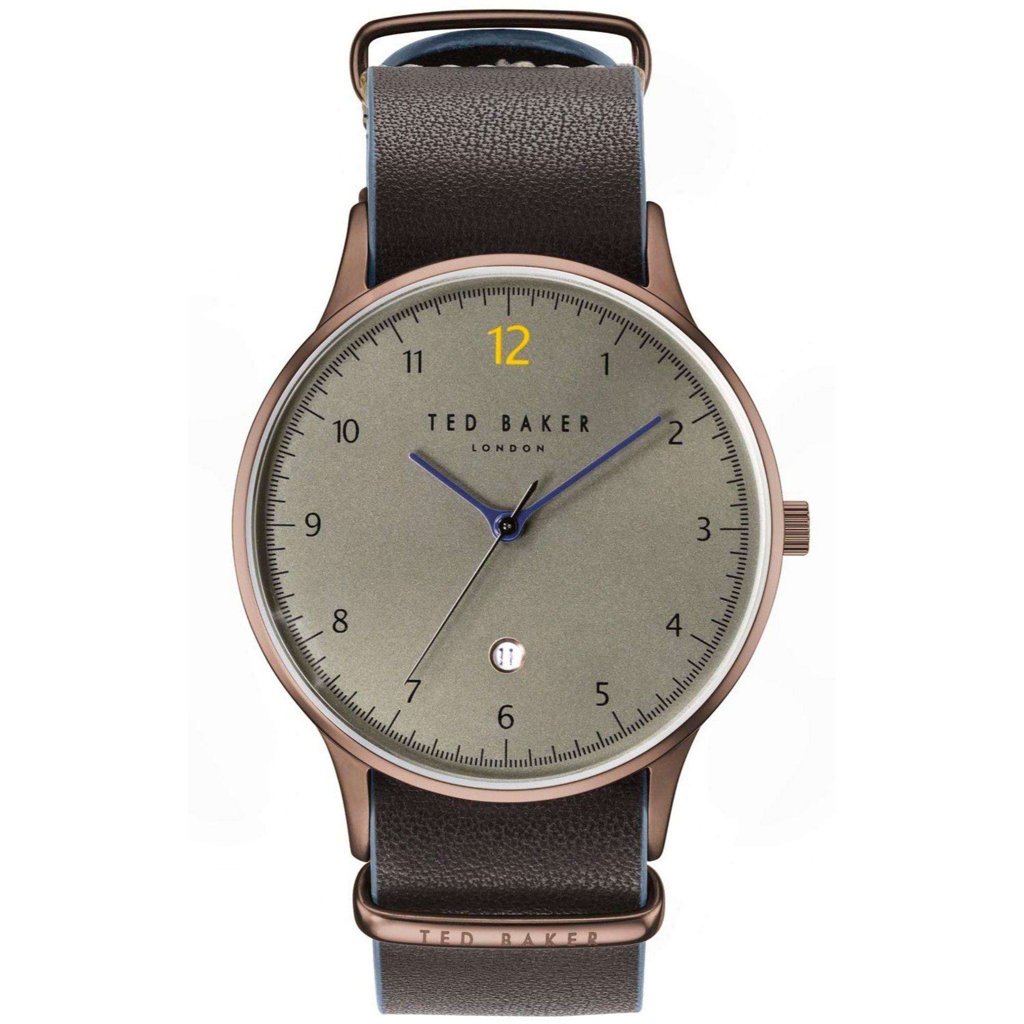 Ted Baker Ethan Quarz Graues Zifferblatt Schwarzes Lederarmband Herren Uhr TE50519005
