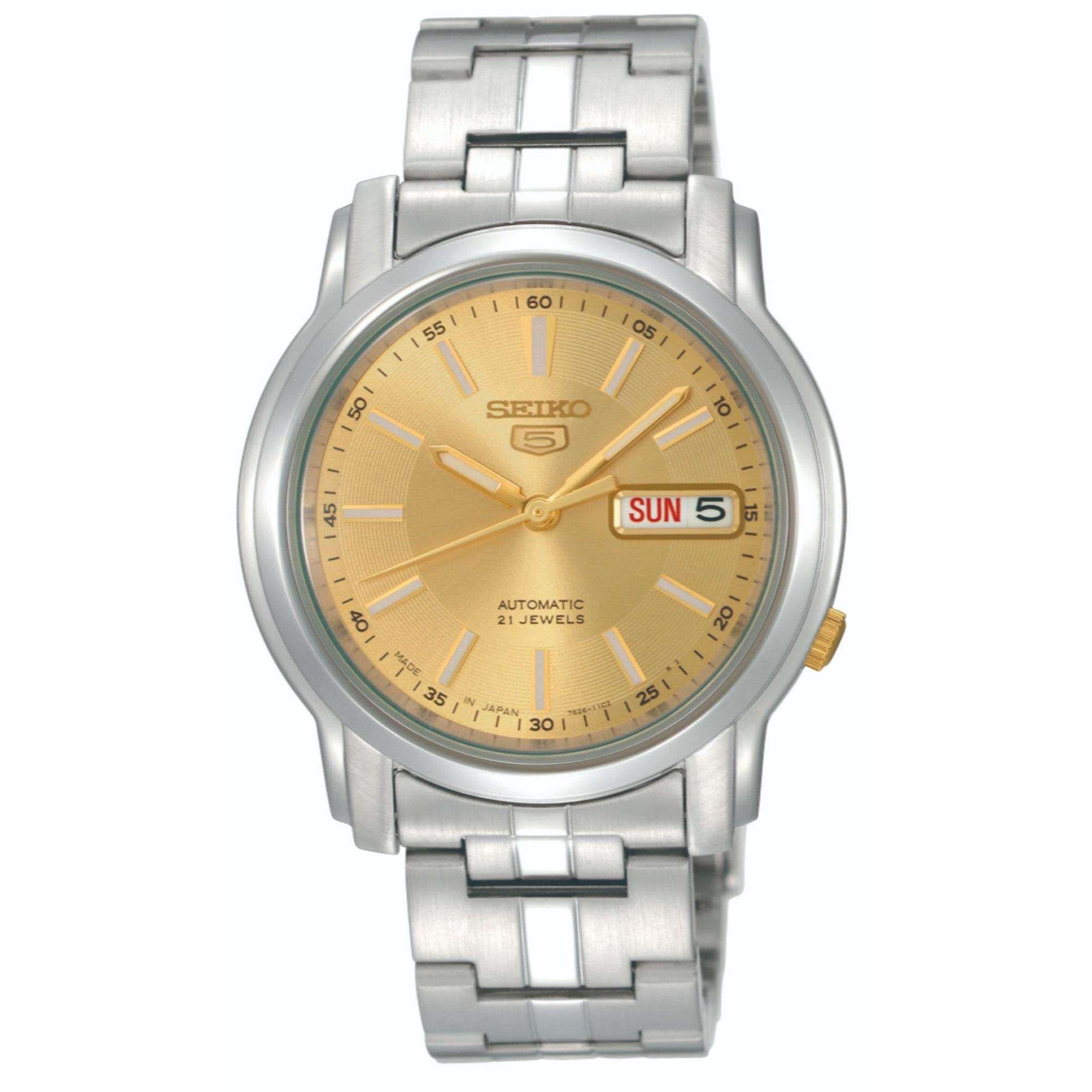 Seiko 5 Automatik Goldenes Zifferblatt Edelstahl Armband Herren Uhr SNKL81K1