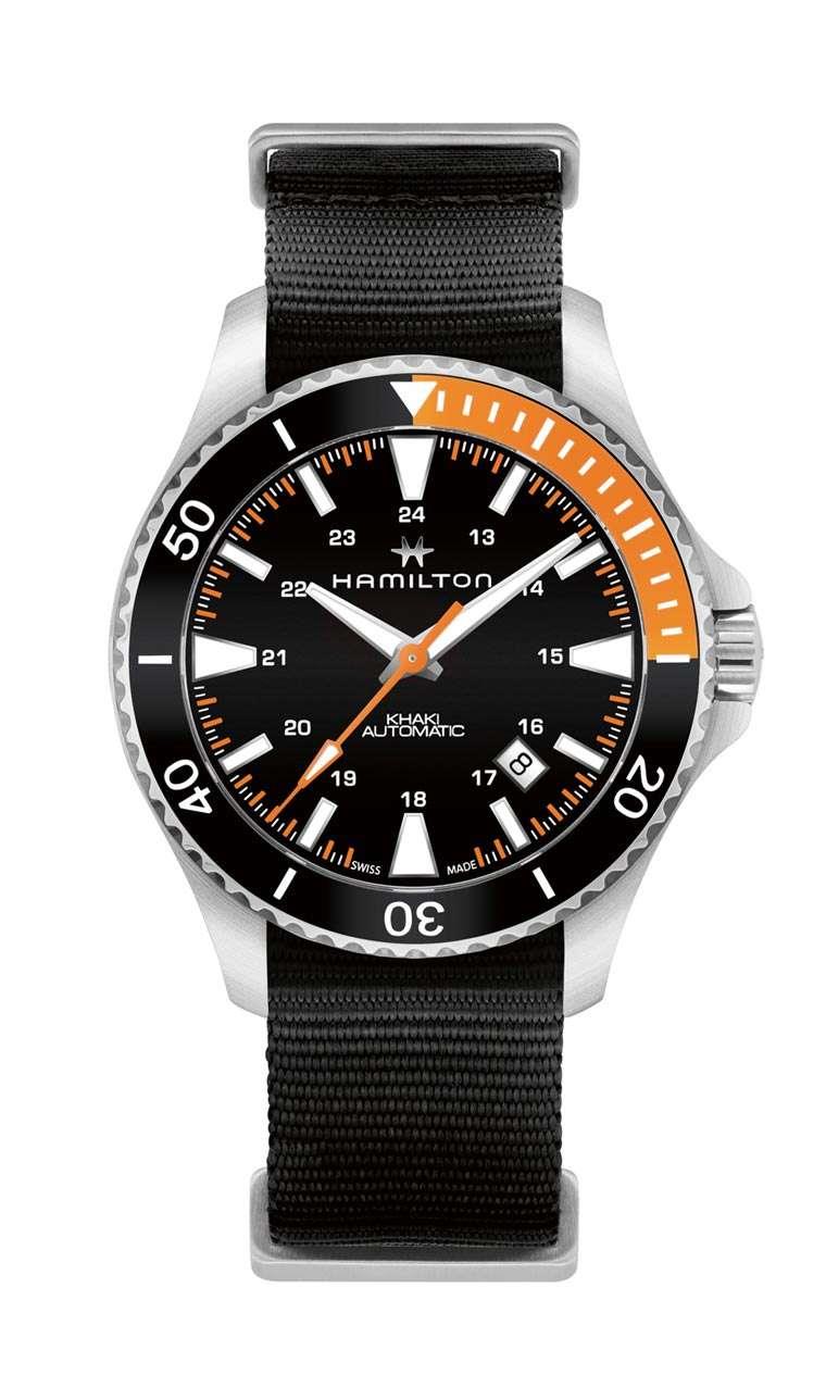 Hamilton Khaki Navy 40mm Uhr mit schwarzem Zifferblatt, NATO, Herren, Automatik, H82305931
