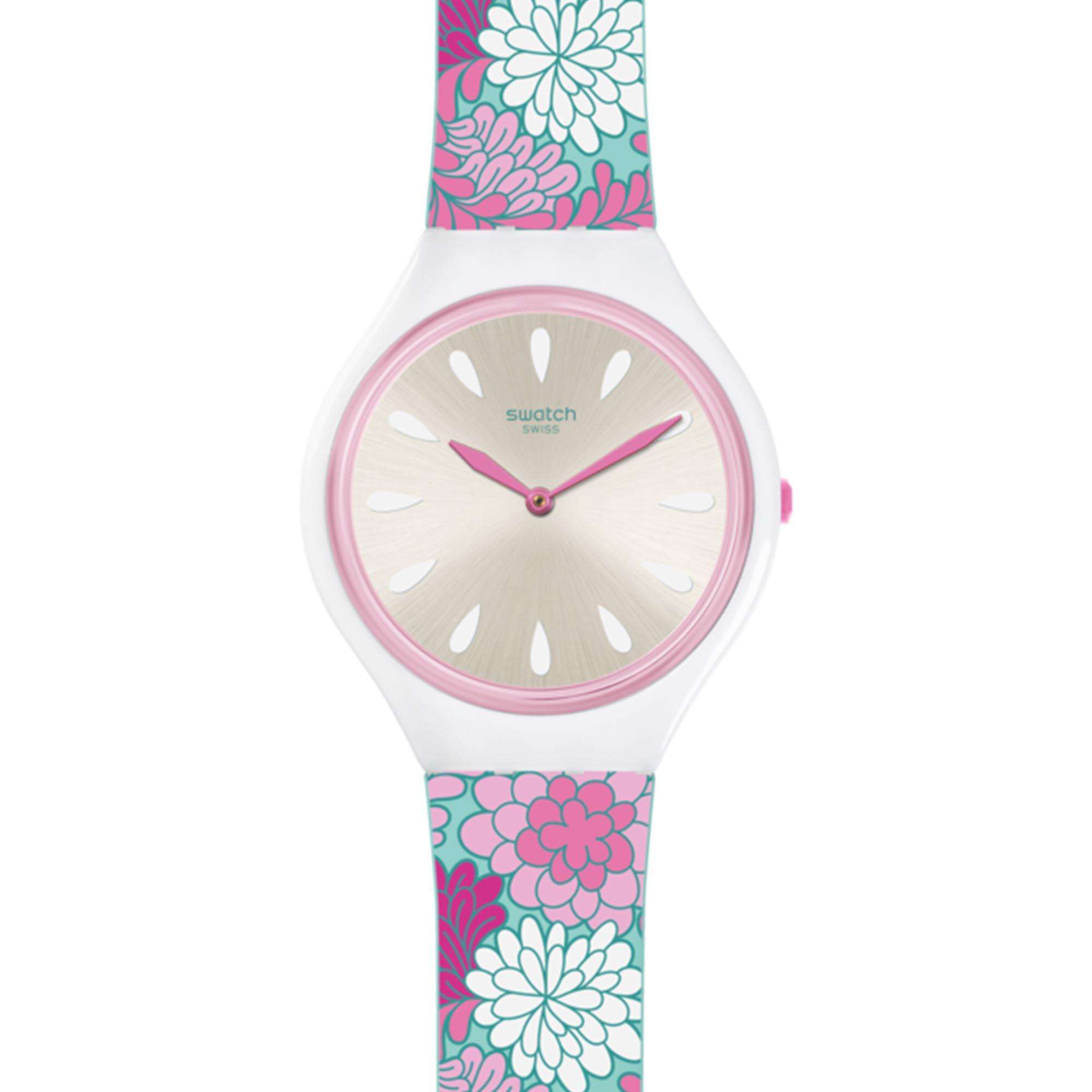 Swatch Skinpivoine Pinkes Zifferblatt Damen Uhr SVOZ100