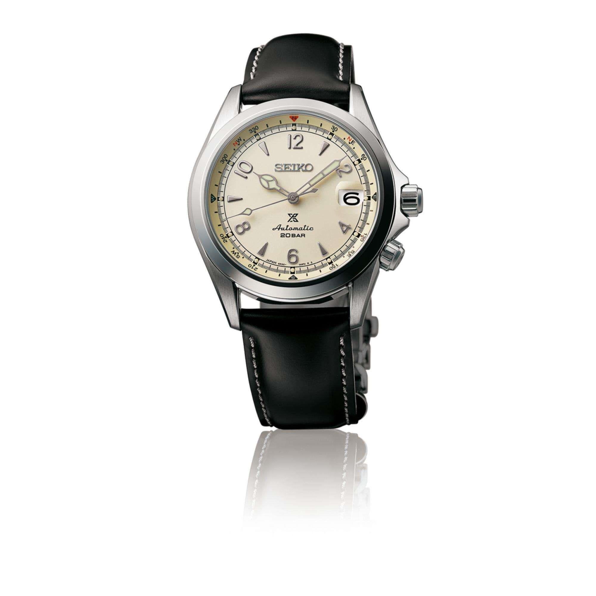 Seiko Prospex Alpinist Automatic Cream Dial Black Leather Strap Men's Watch SPB119J1