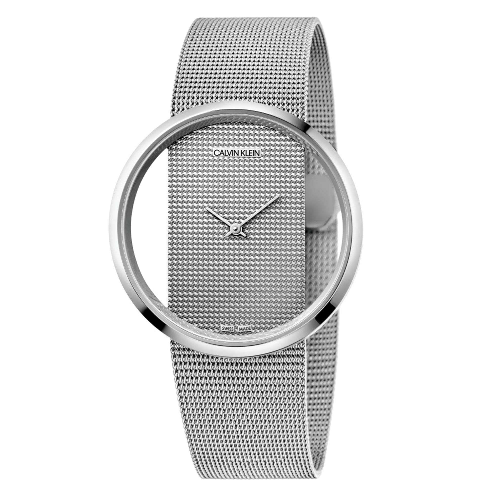 Calvin Klein Glam Quarz Silbernes Zifferblatt Mesh Edelstahlarmband Damen Uhr K9423T27