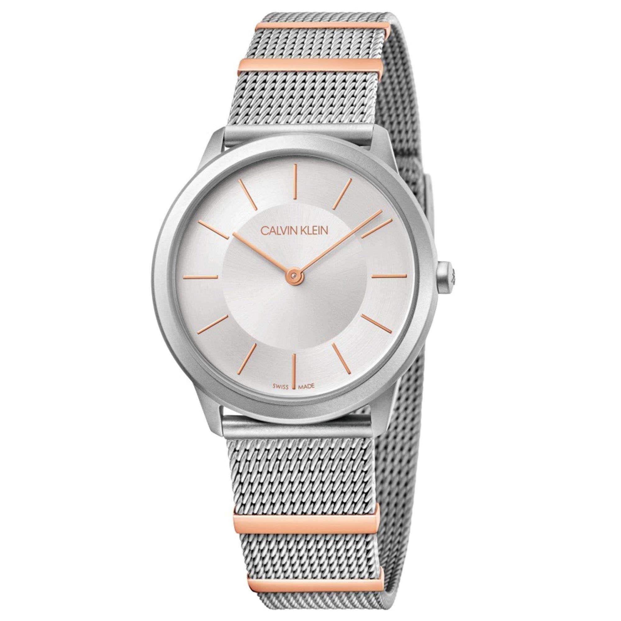 Calvin Klein Minimal Quarz Silbernes Zifferblatt Mesh Edelstahlarmband Damen Uhr K3M521Y6