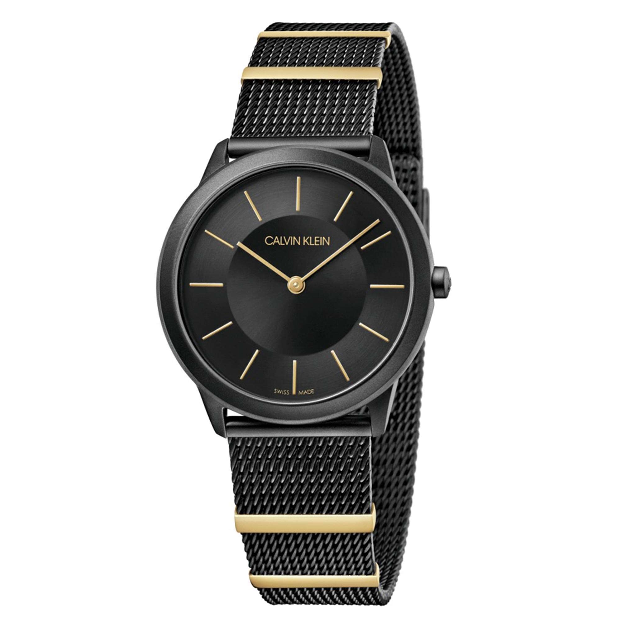 Calvin Klein Minimal Quarz Schwarzes Zifferblatt Mesh Edelstahlarmband Damen Uhr K3M524Z1