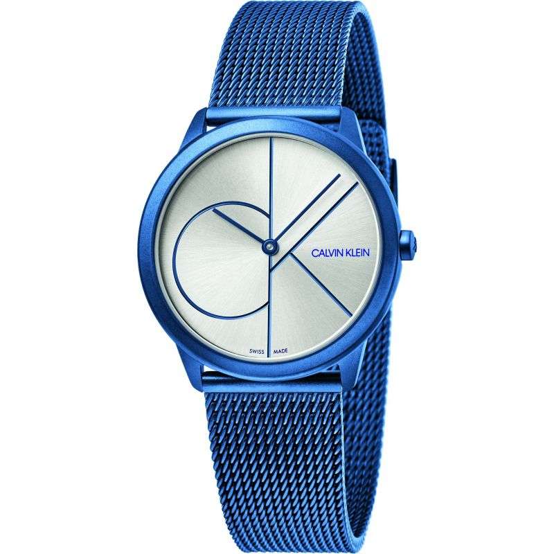 Calvin Klein Minimal Quartz Silbernes Zifferblatt Blaues Milanese Edelstahlarmband Herren Uhr K3M52T56