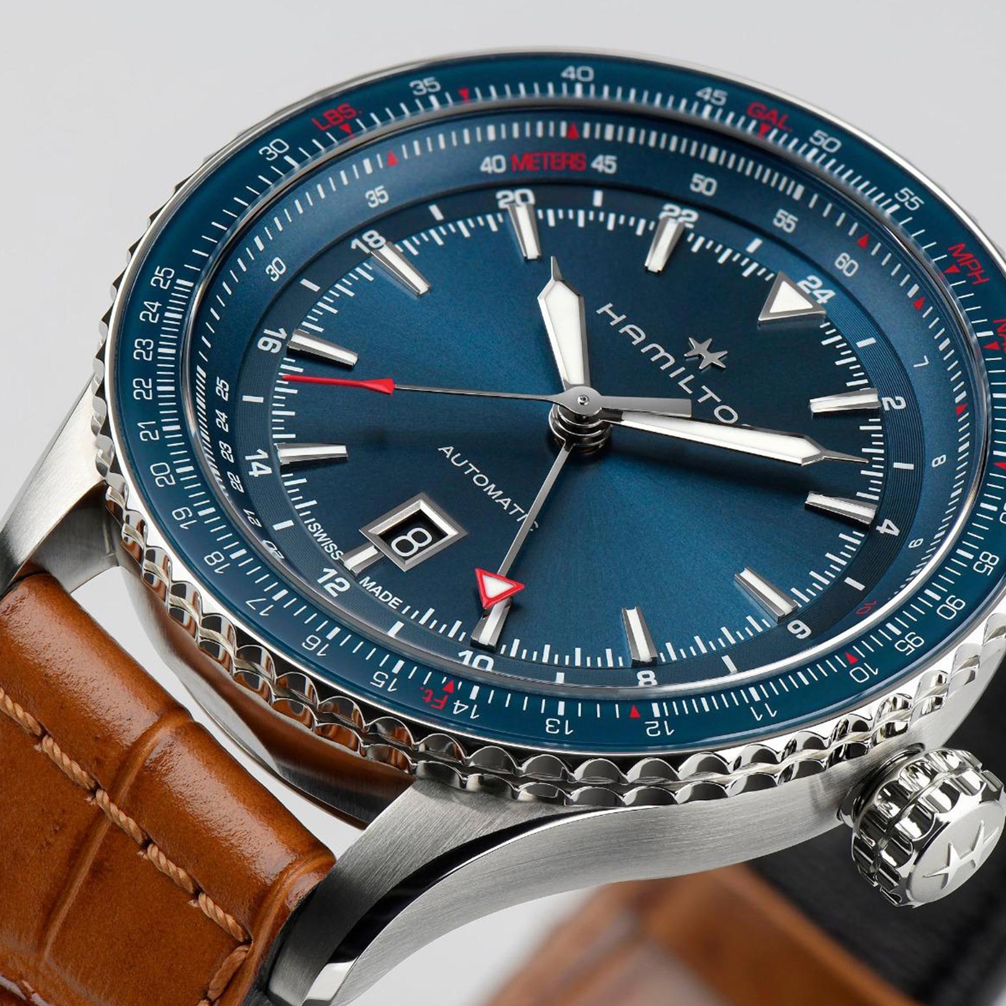 Hamilton Khaki Aviation 44mm GMT Blaues Zifferblatt Leder Herren Automatik Uhr H76715540