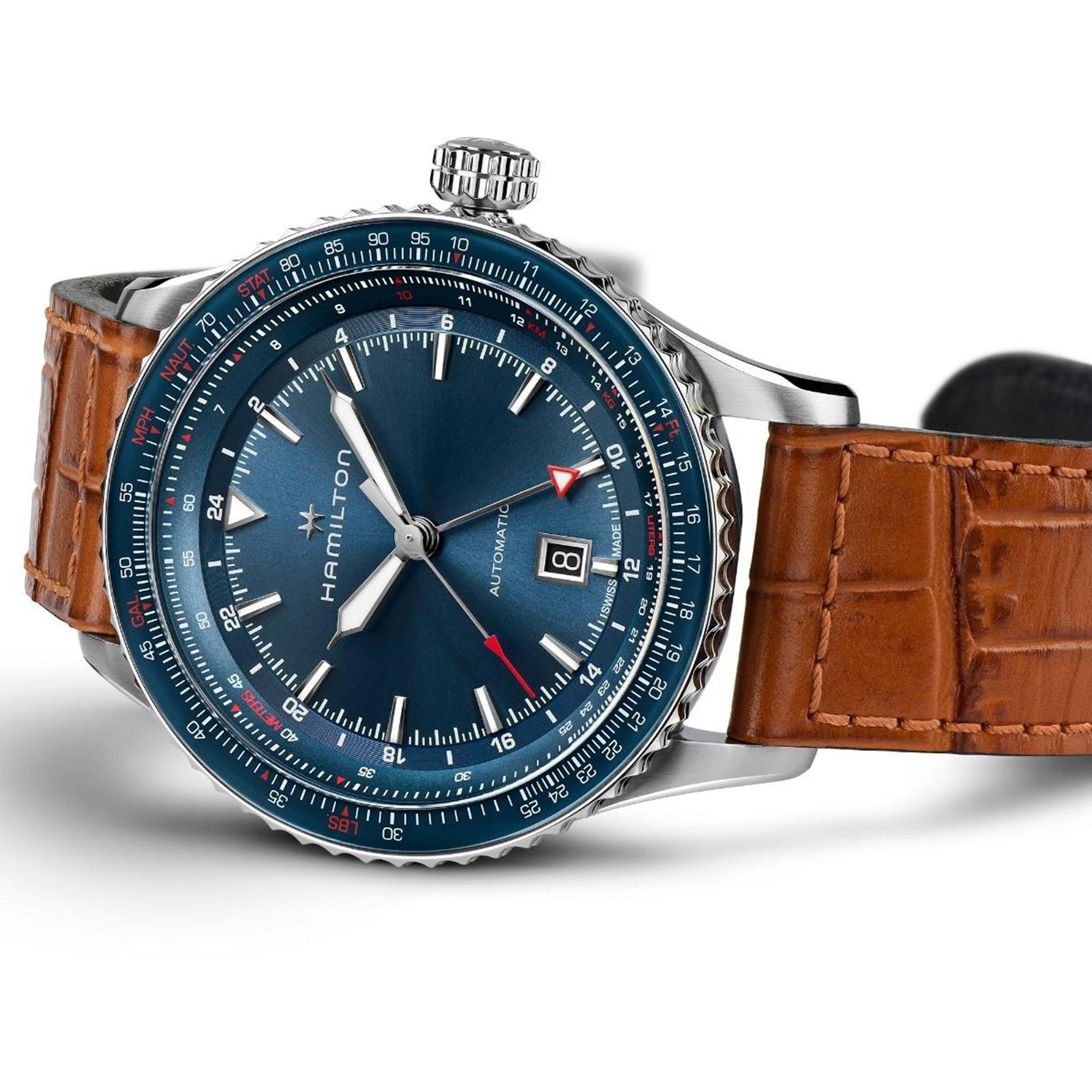 Hamilton Khaki Aviation 44mm GMT Blaues Zifferblatt Leder Herren Automatik Uhr H76715540