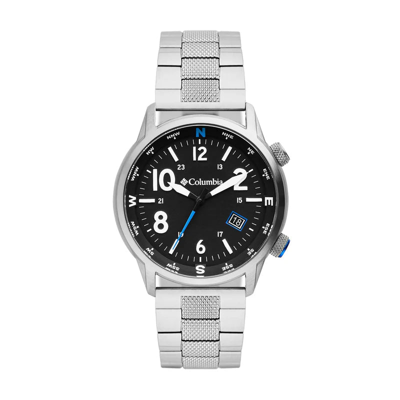 Columbia Outbacker Quarz Schwarzes Zifferblatt Silber Edelstahl Armband Herren Uhr CSC01-005