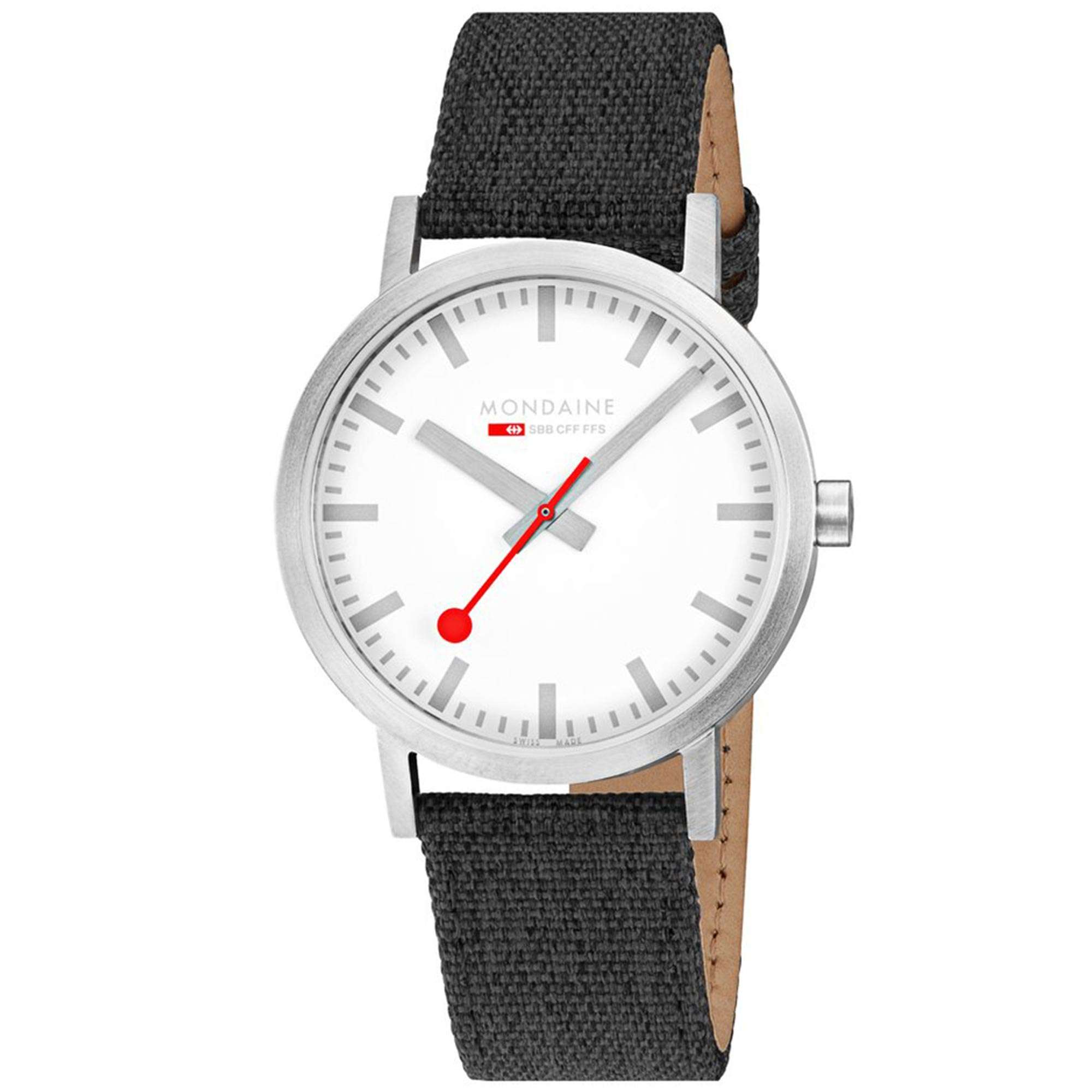 Mondaine Classic Quarz Weißes Zifferblatt Graues Textilarmband Herren Uhr A660.30360.17SBB