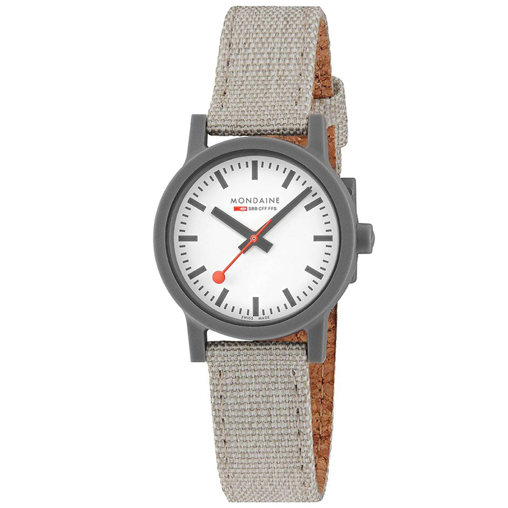 Mondaine Essence Nachhaltiger Quarz Weißes Zifferblatt Textilarmband Uhr MS1.32111.LH