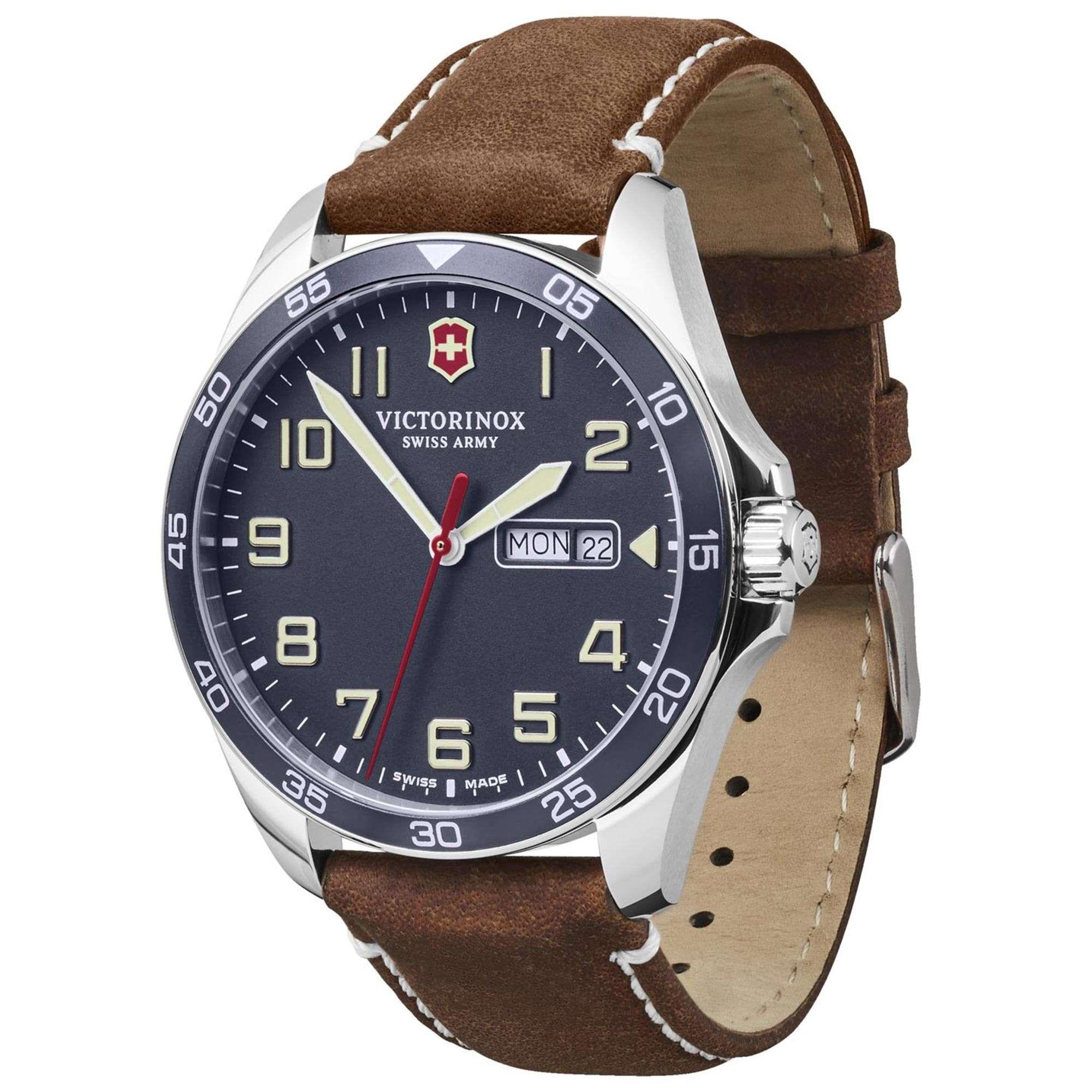 Victorinox Swiss Army Fieldforce Blaues Zifferblatt Armband aus braunem Leder Herren Uhr 241848