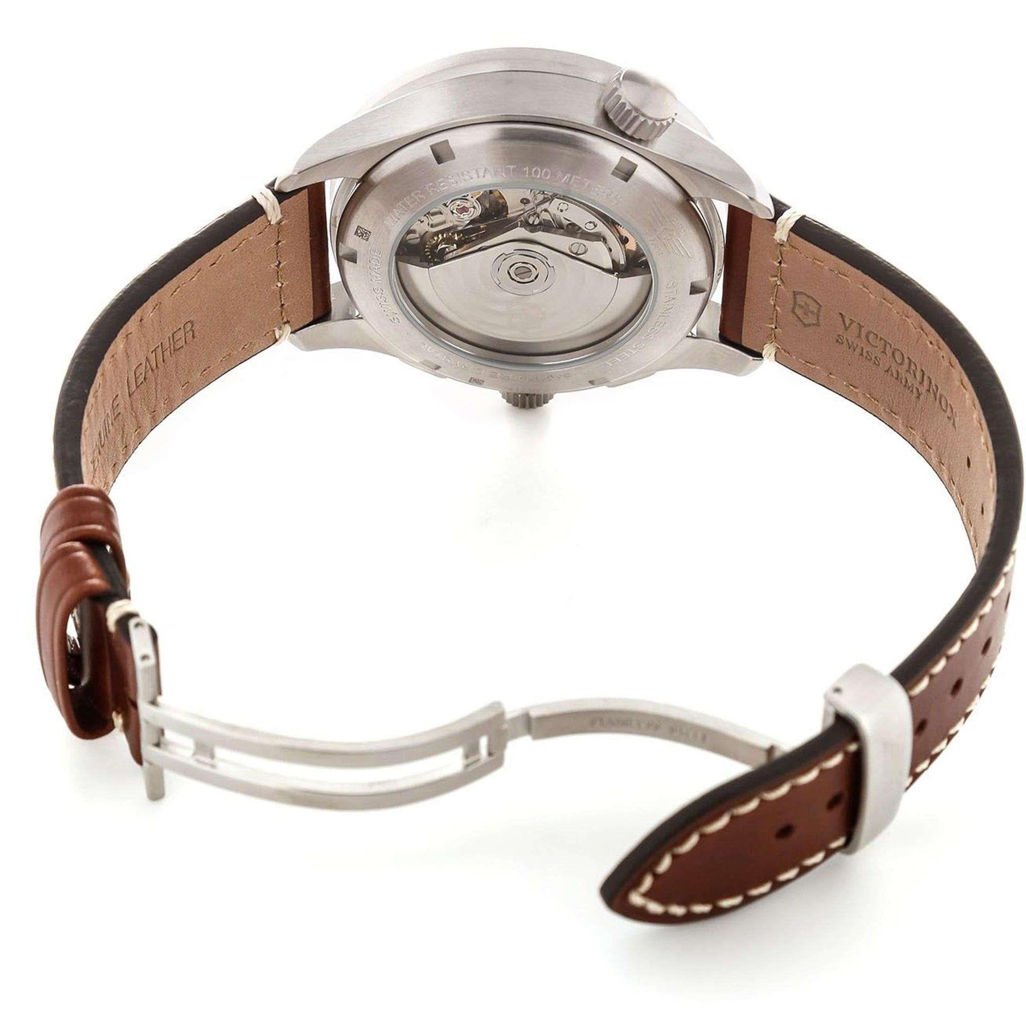 Victorinox Swiss Army Airboss Mach 9 Automatisch Graues Zifferblatt Braunes Lederarmband Herren Uhr 241710