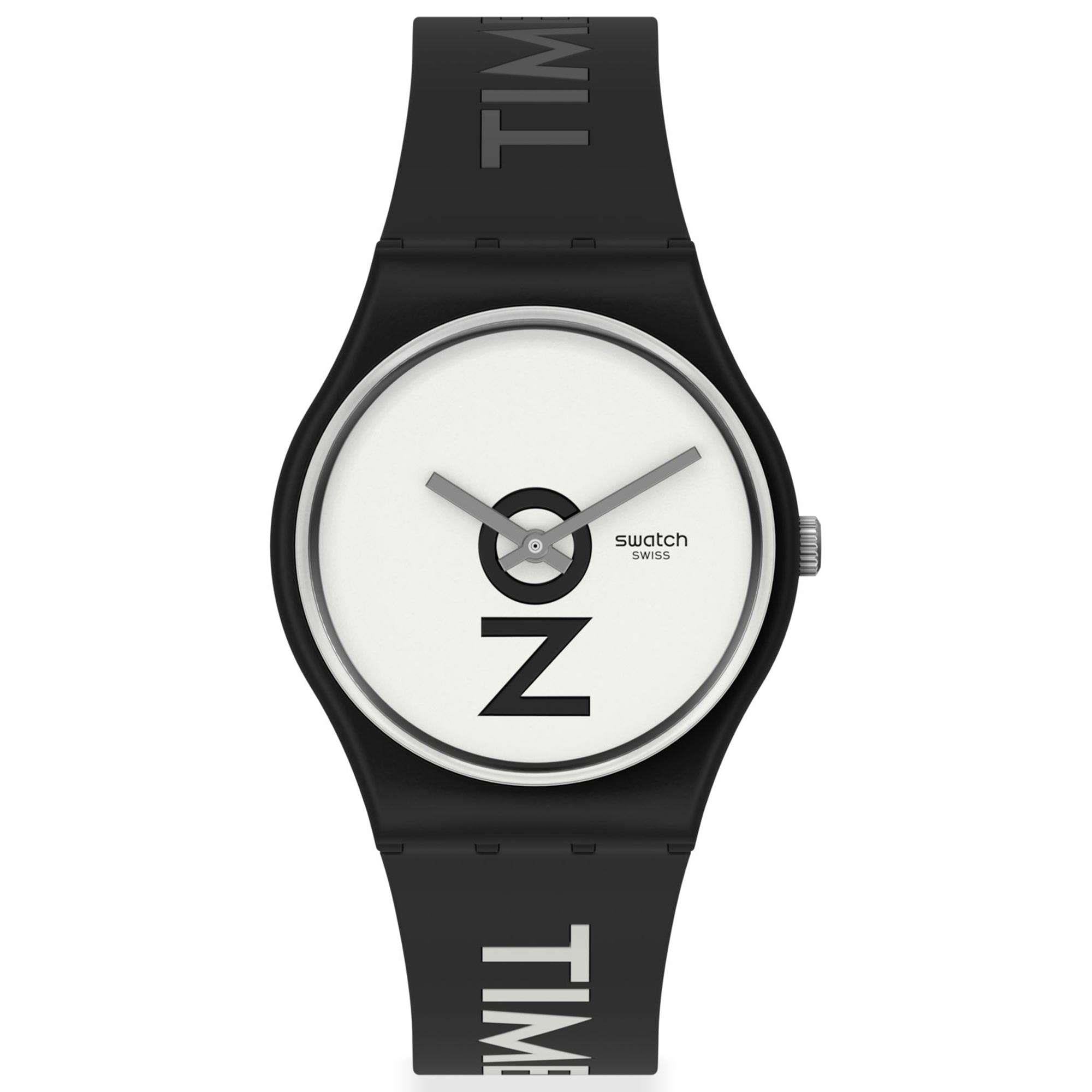 Swatch Always There Quarz Weißes Zifferblatt Armband aus schwarzem Silikon Uhr GB328