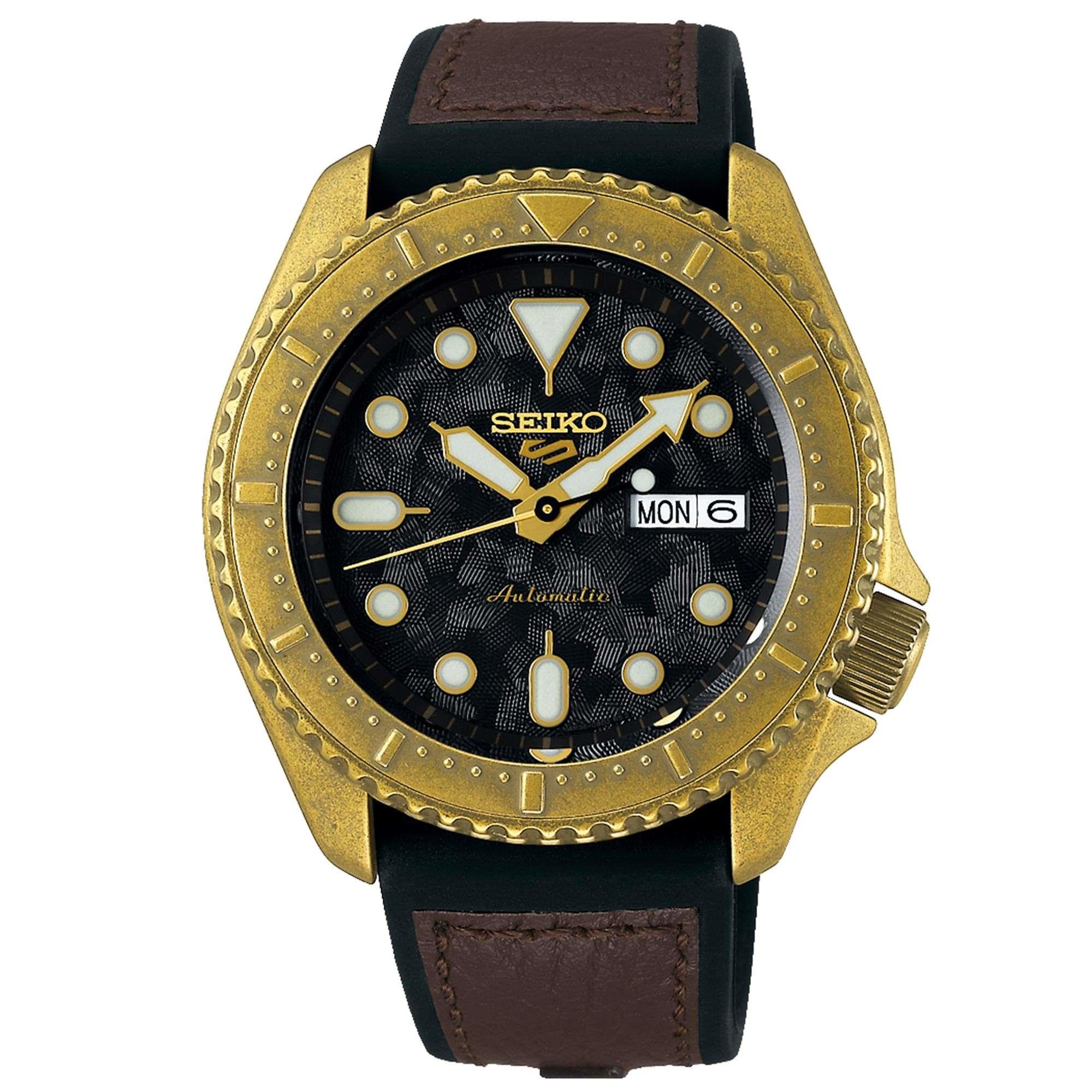 Seiko 5 Sports Vintage Automatik Uhr mit schwarzem Zifferblatt, Herren, SRPE80K1