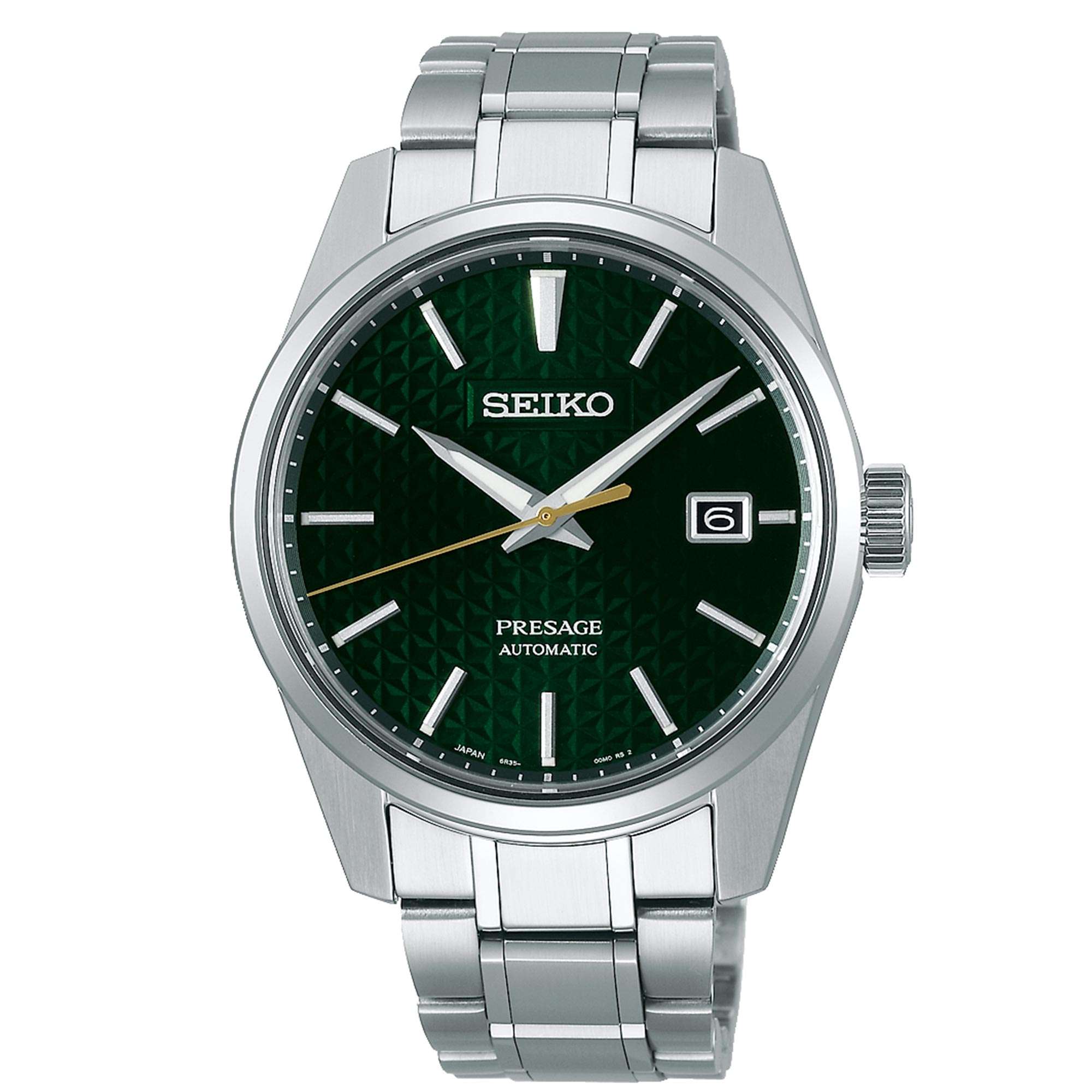 Seiko Presage Sharp Edge Series Green Dial Silver Stainless Steel Bracelet Automatic Men's Watch SPB169J1