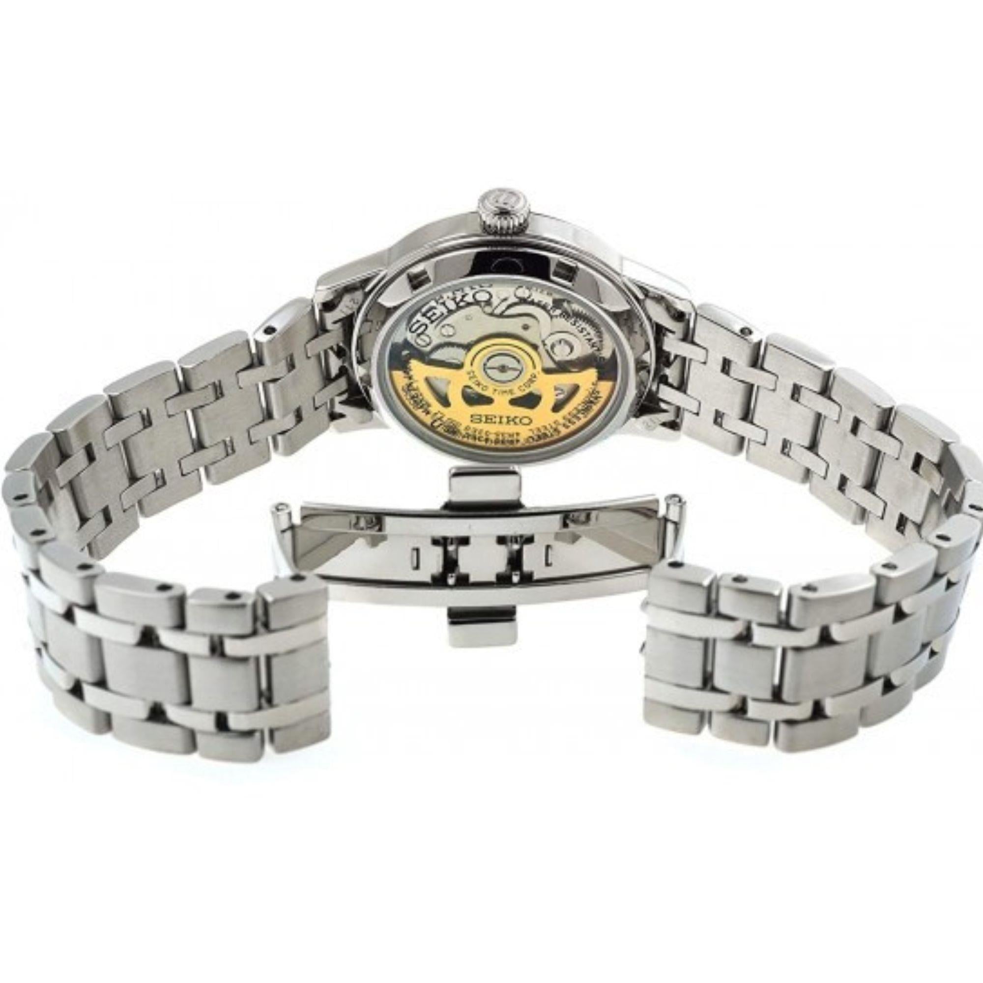Seiko Presage Blue Dial Silver Stainless Steel Bracelet Automatic Ladies Watch SRP841J1