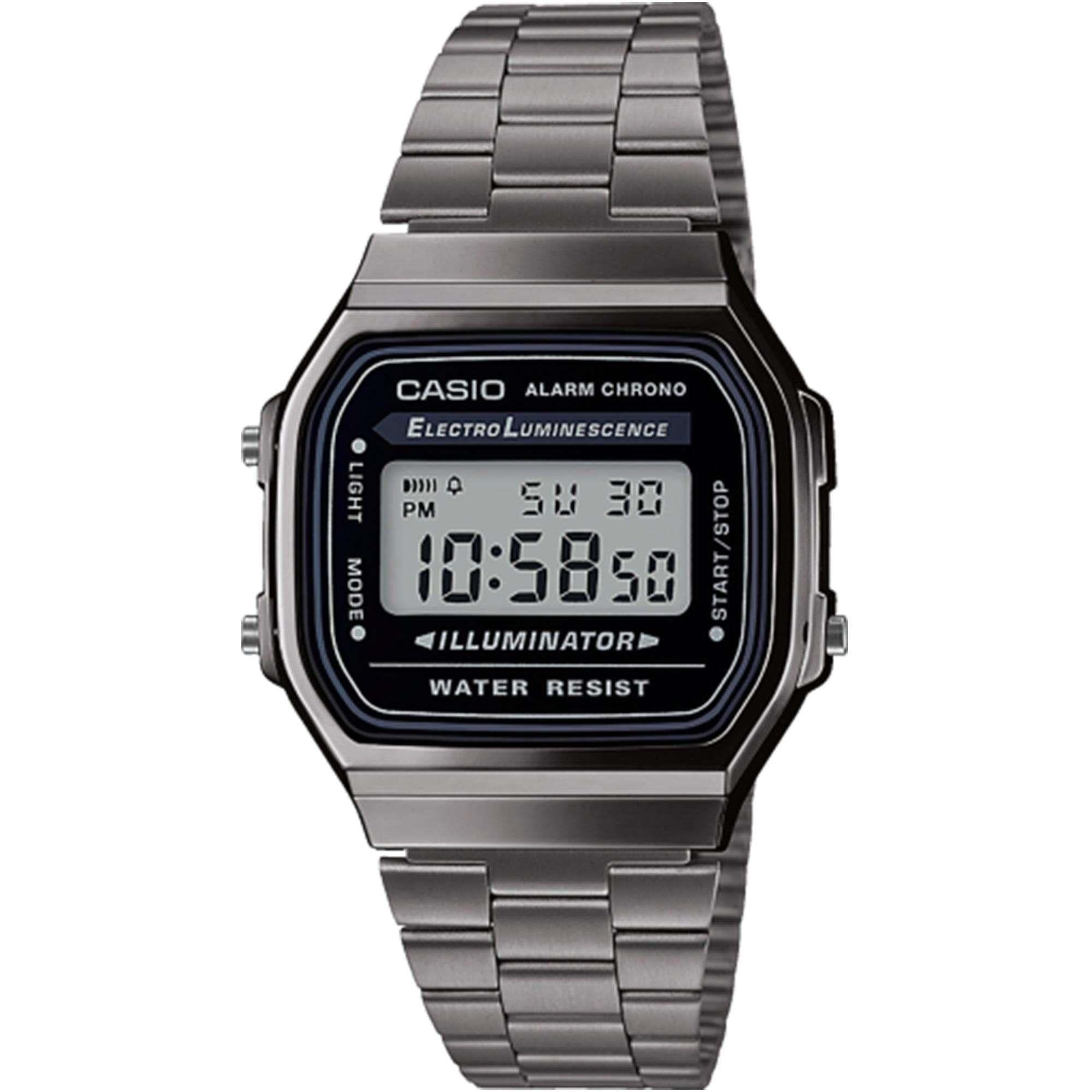 Casio Collection Quarz Digital Gun Metal Grau Edelstahlarmband Herrenuhr A168WEGG-1AEF
