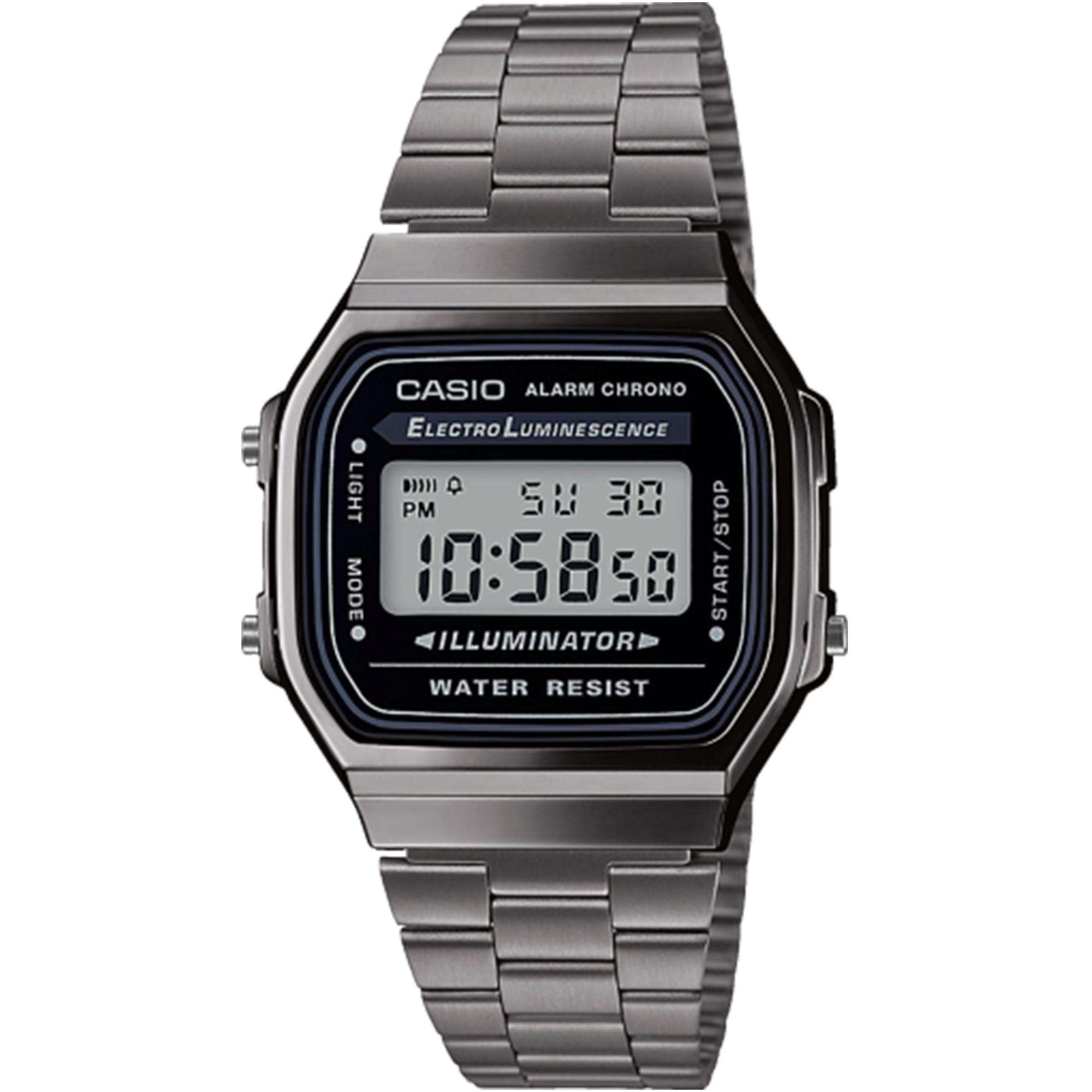 Casio Collection Quarz Digital Gun Metal Grau Edelstahlarmband Herrenuhr A168WEGG-1AEF