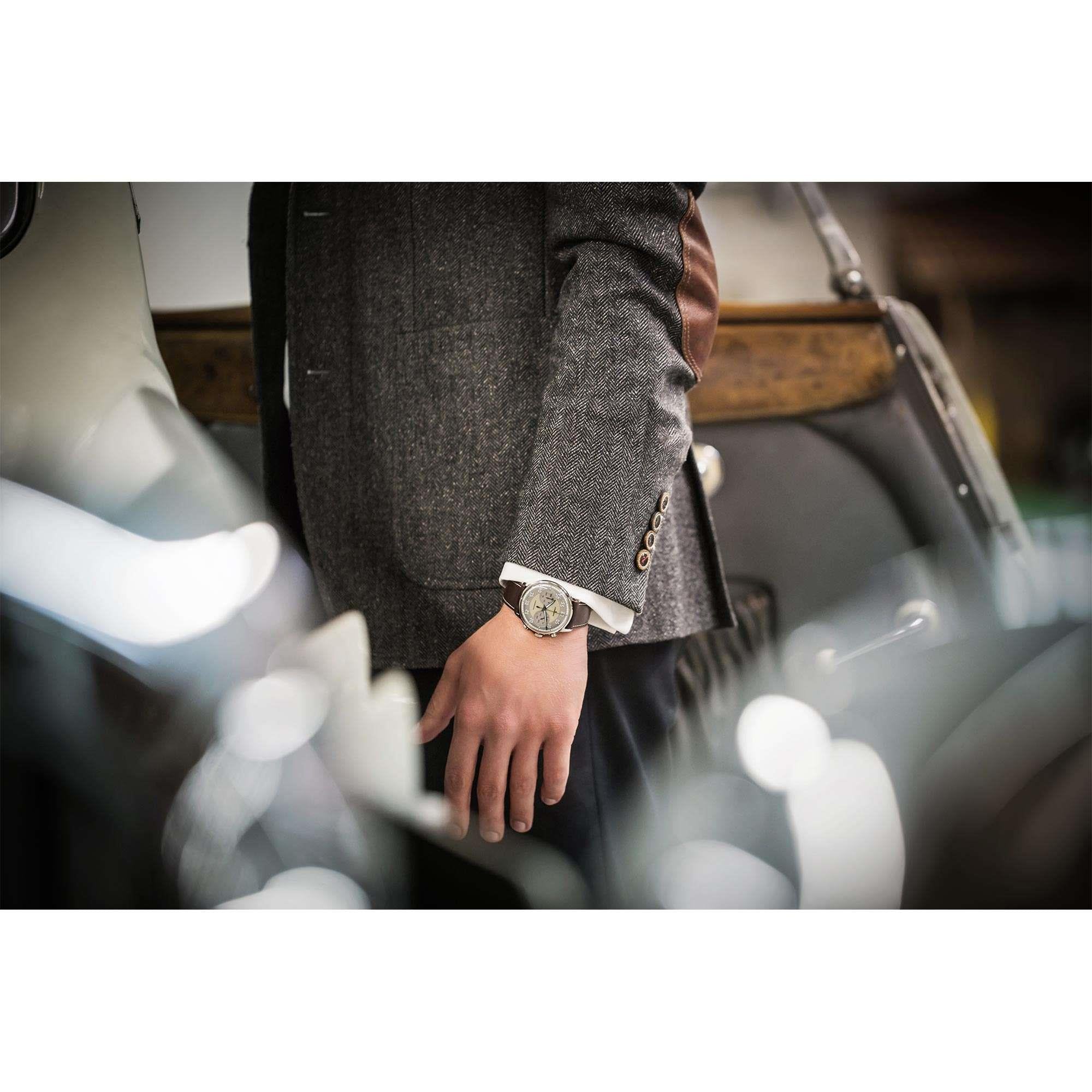 Junghans Meister Driver Chronoscope Automatic 027/3684.00 Brown Leather Strap Grey Dial Men’s Watch