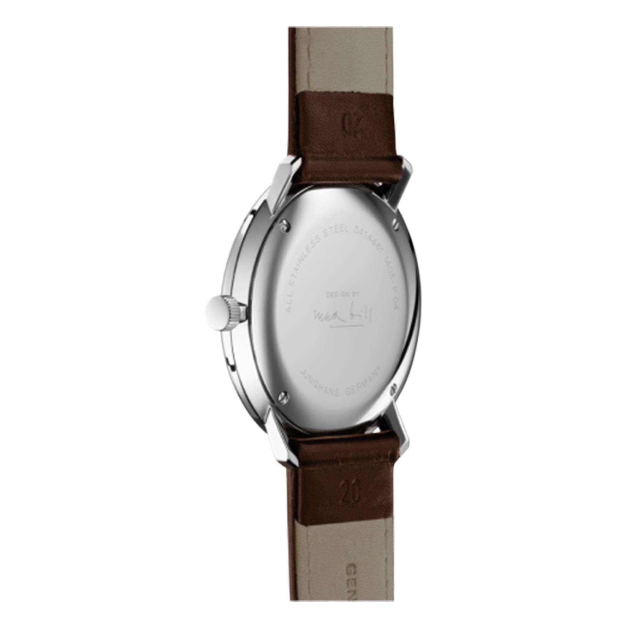 Junghans Max Bill Quarz 041/4461.04 Silbernes Zifferblatt Braunes Lederarmband Herren Uhr