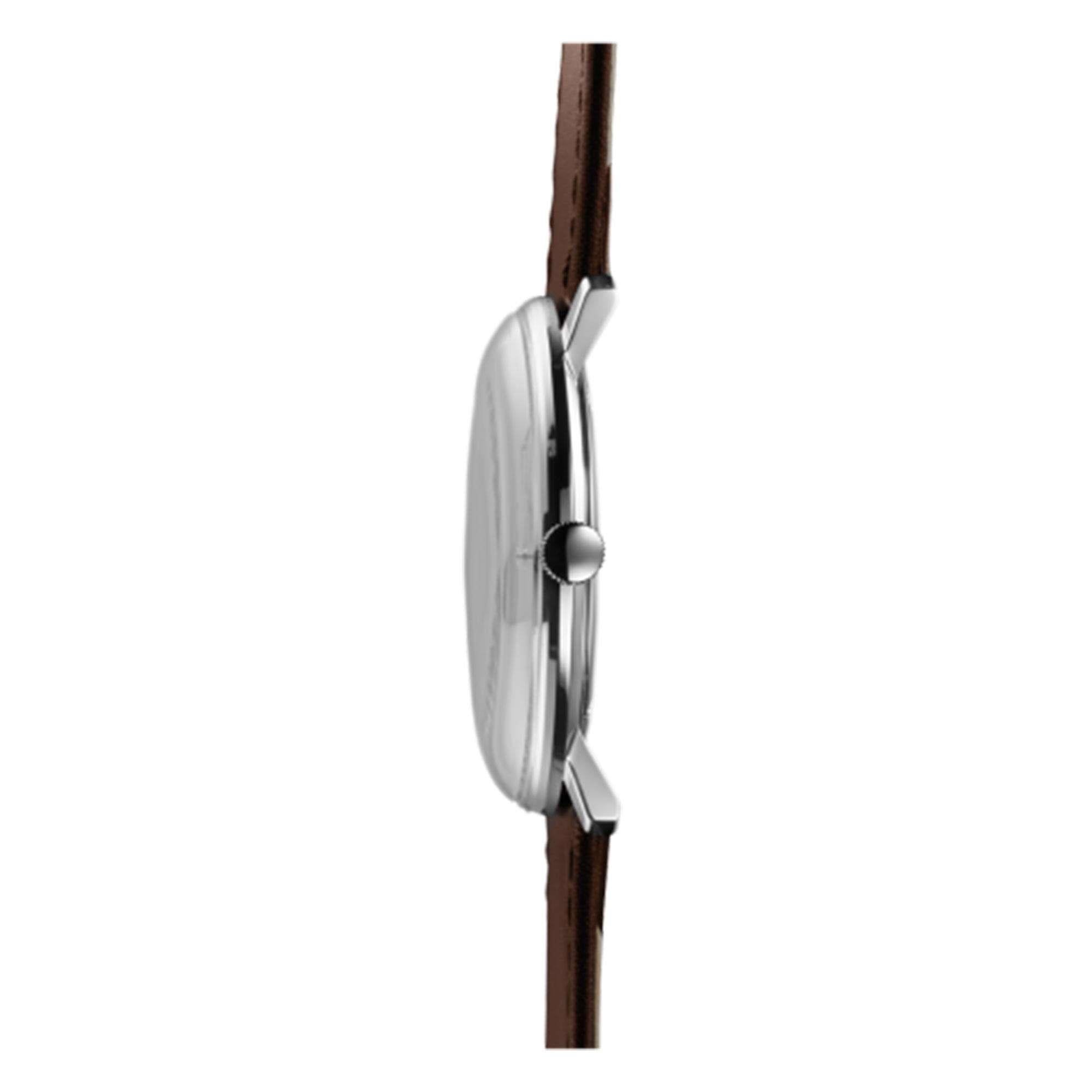 Junghans Max Bill Quarz 041/4461.04 Silbernes Zifferblatt Braunes Lederarmband Herren Uhr