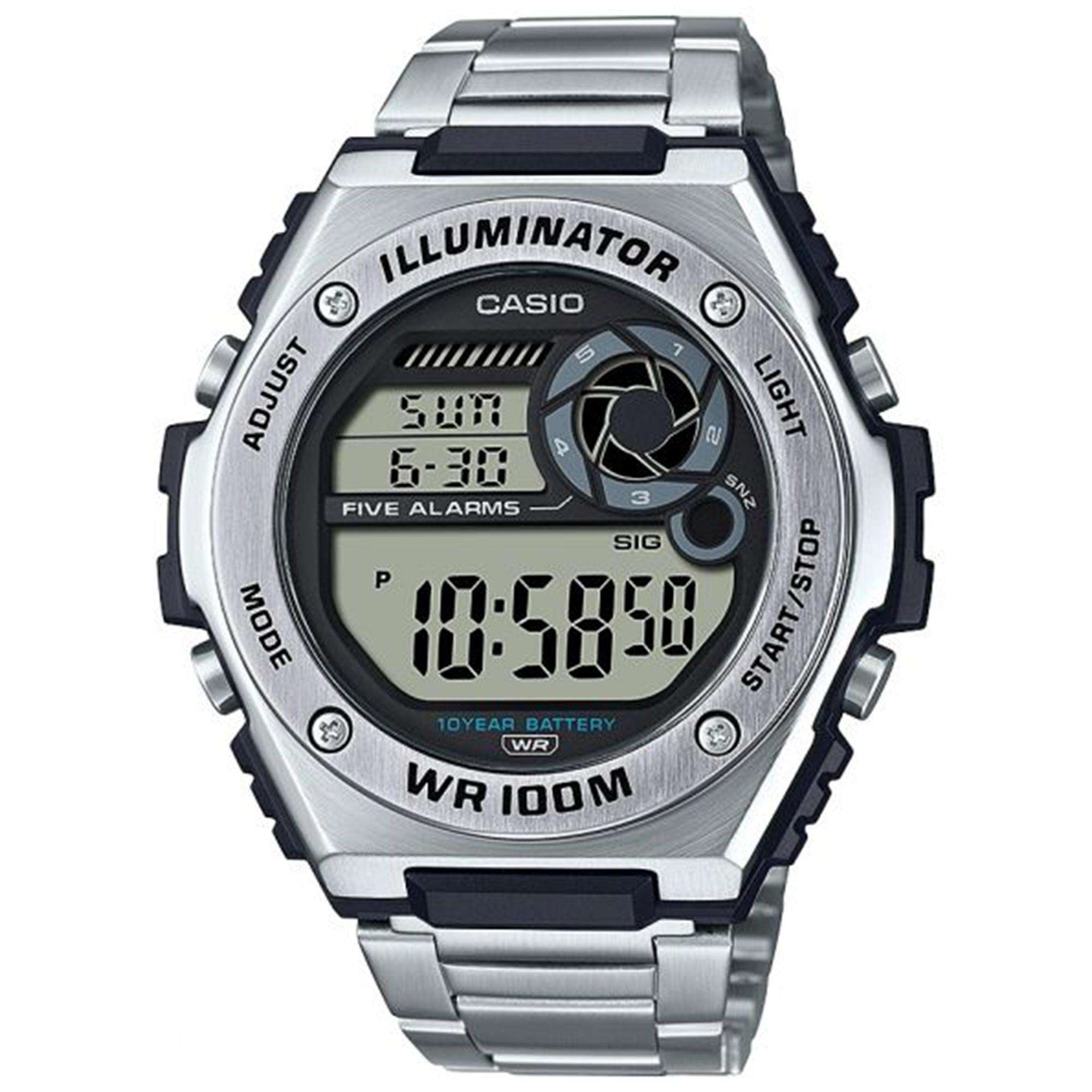 Casio Collection Quarz Digital Zifferblatt Silber Edelstahl Armband Herren Uhr MWD-100HD-1AVEF