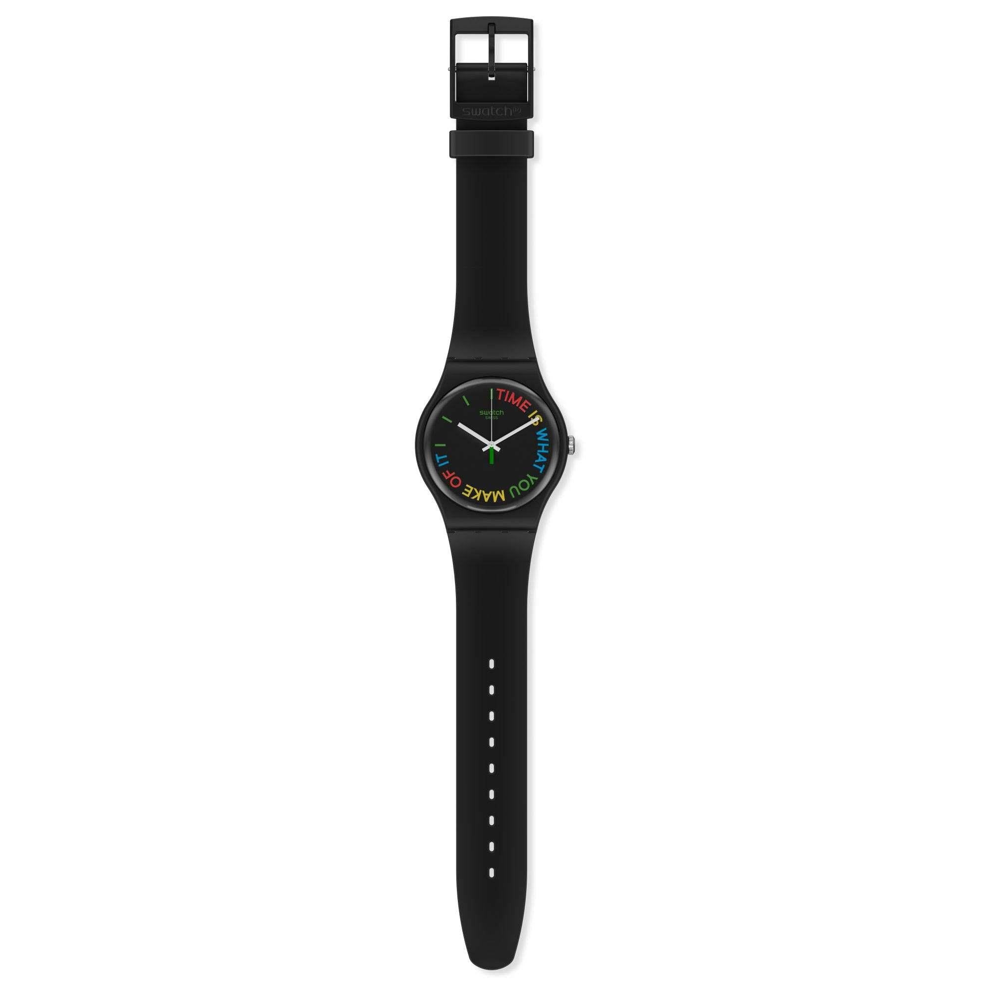 Swatch FREETID Quarz Schwarzes Zifferblatt Biobasierter Kunststoffarmband Uhr SO29B103