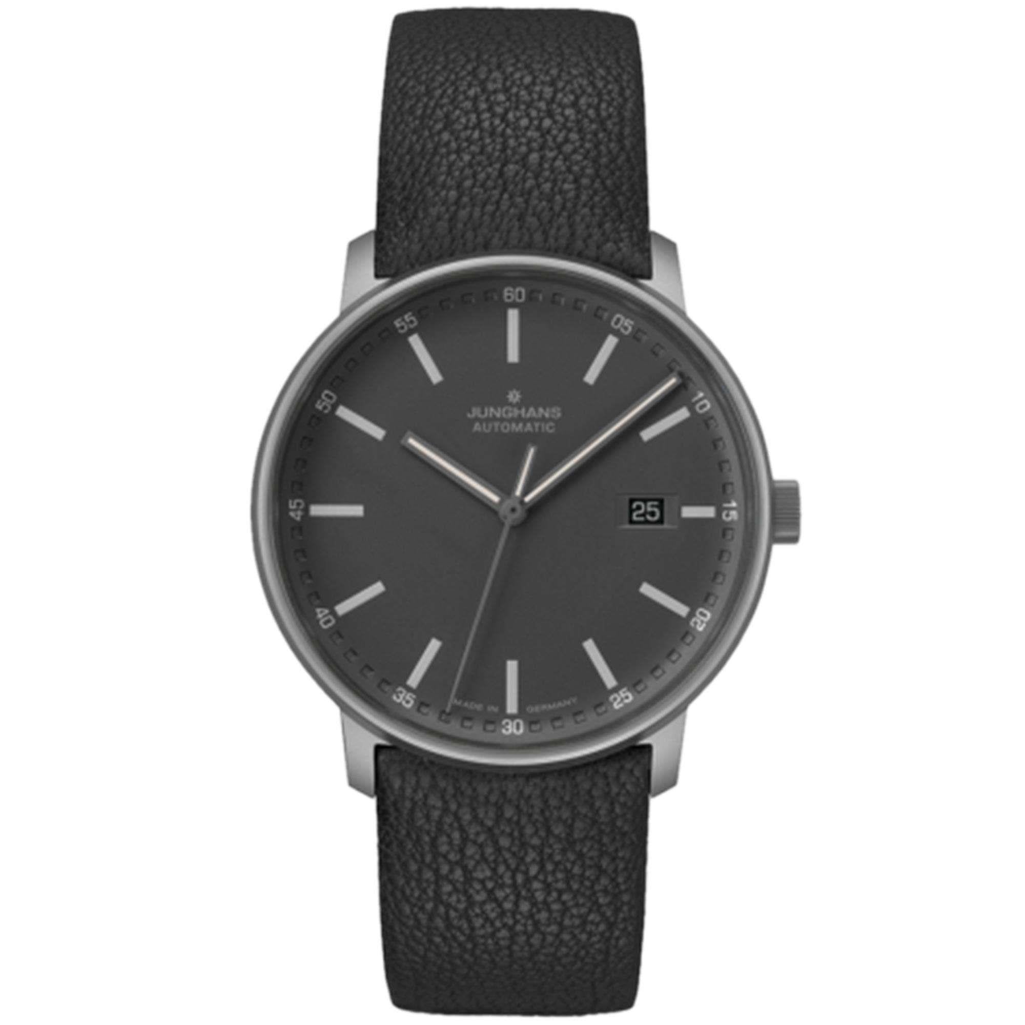 Junghans FORM A Titan Automatik Schwarzes Zifferblatt Lederarmband Herren Uhr 027/2001.00