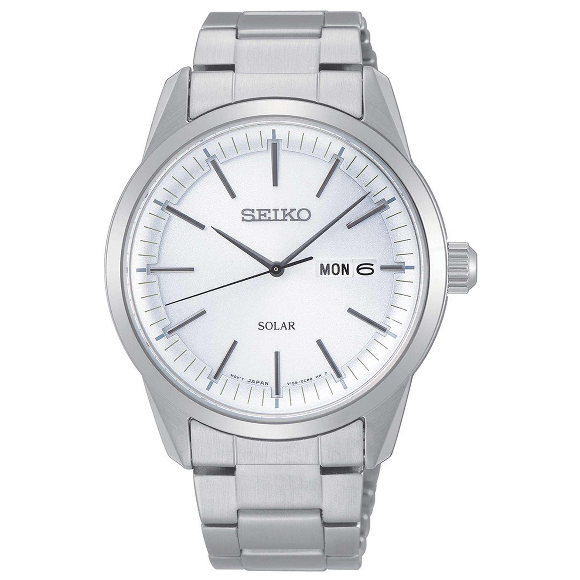 Seiko Konzept Solar Weißes Zifferblatt Silbernes Edelstahlarmband Herren Uhr SNE523P1