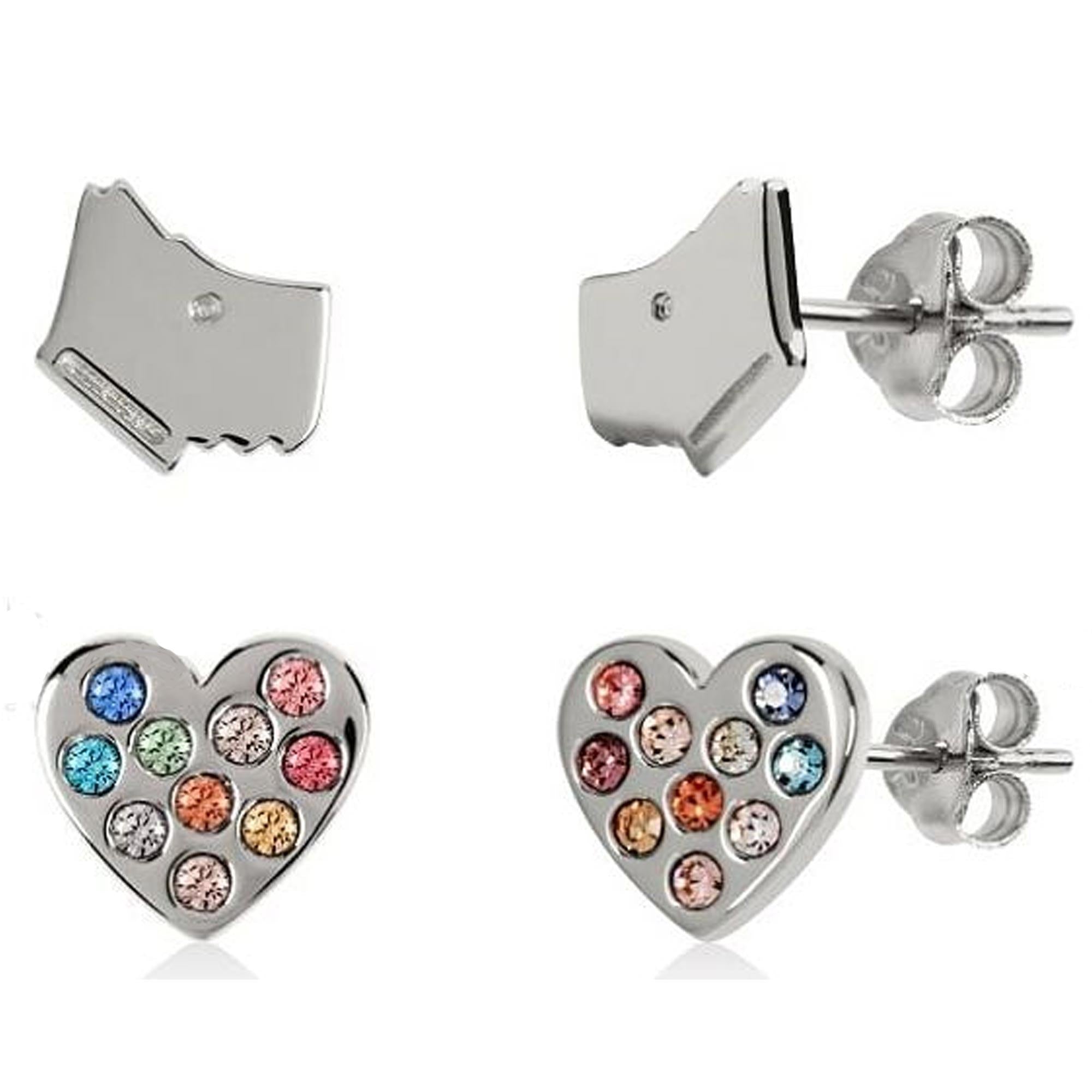 Radley Schmuck Sterling Silber Hund & farbige Stein Herz Ohrring Set RYJ1139