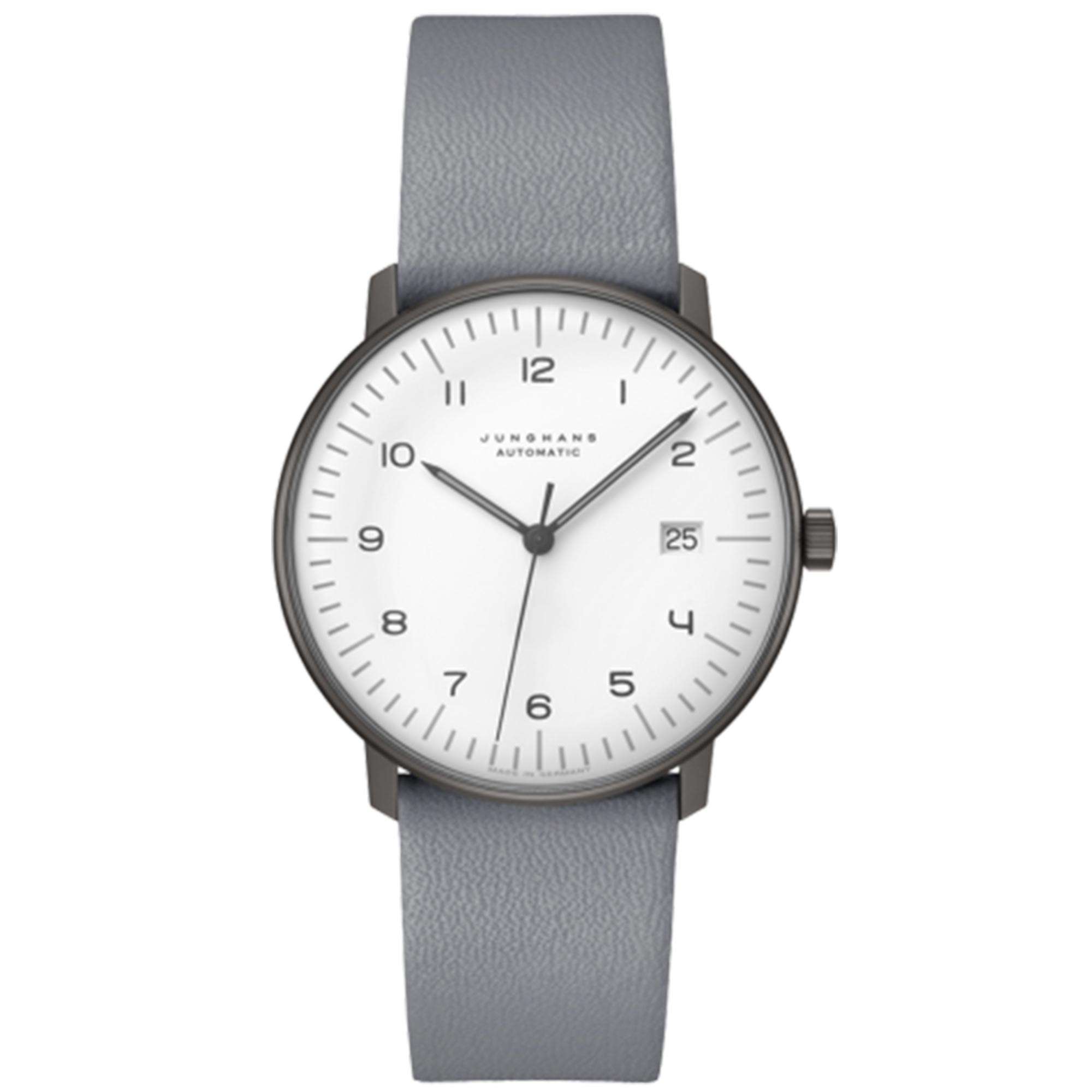 Junghans Max Bill Automatik Weißes Zifferblatt Graues Lederarmband Herren Uhr 027/4007.04