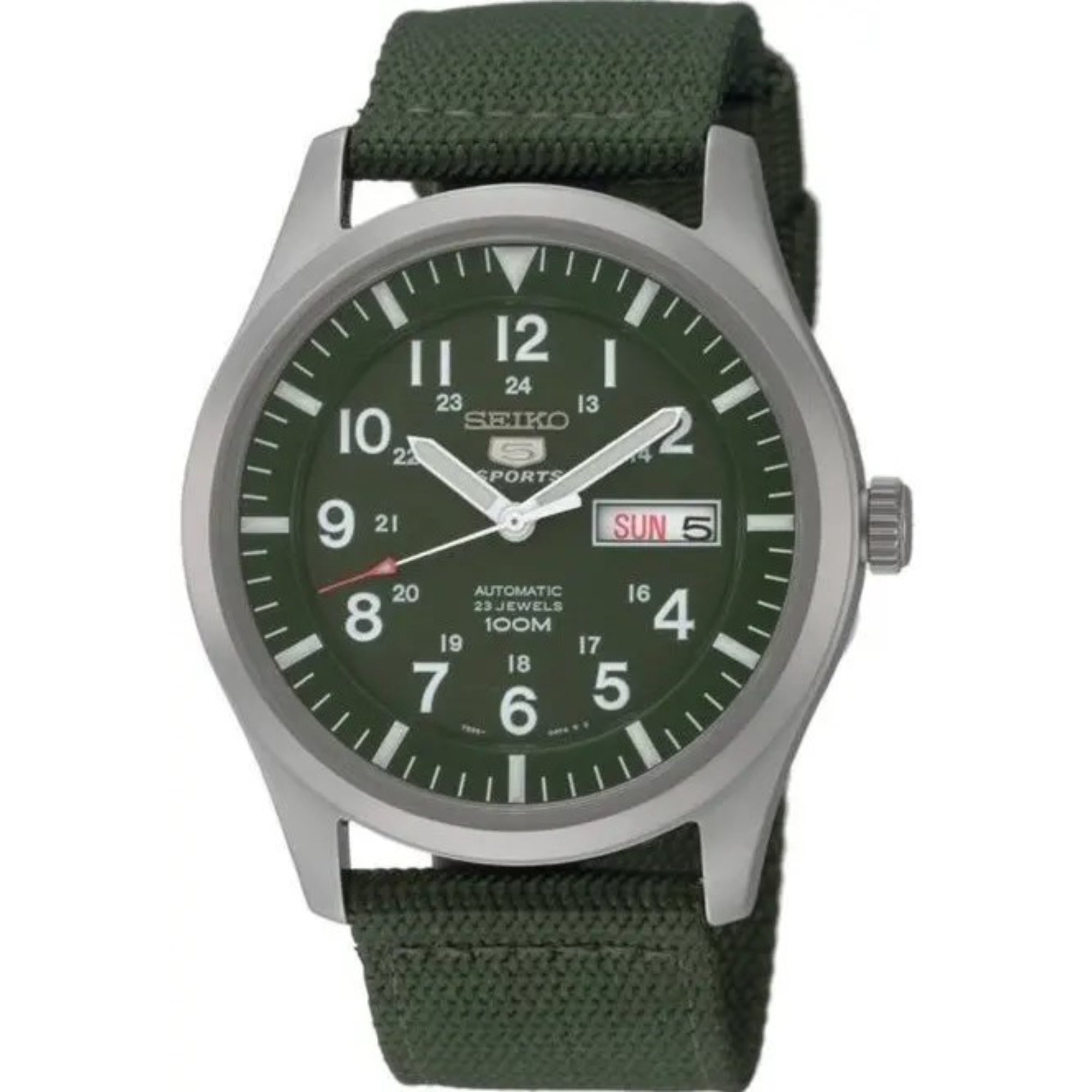 Seiko 5 Sports Automatik Grünes Zifferblatt Grünes NATO Style Armband Herren Uhr SNZG09K1