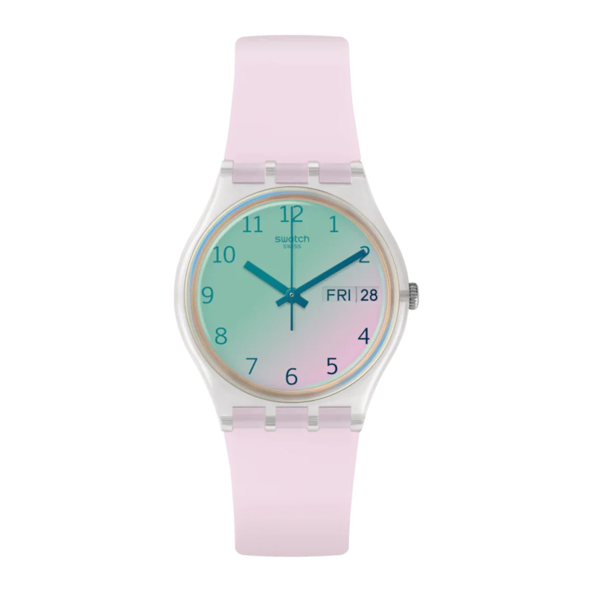 Swatch Ultrarose Weißes Zifferblatt Silikonarmband Uhr GE714