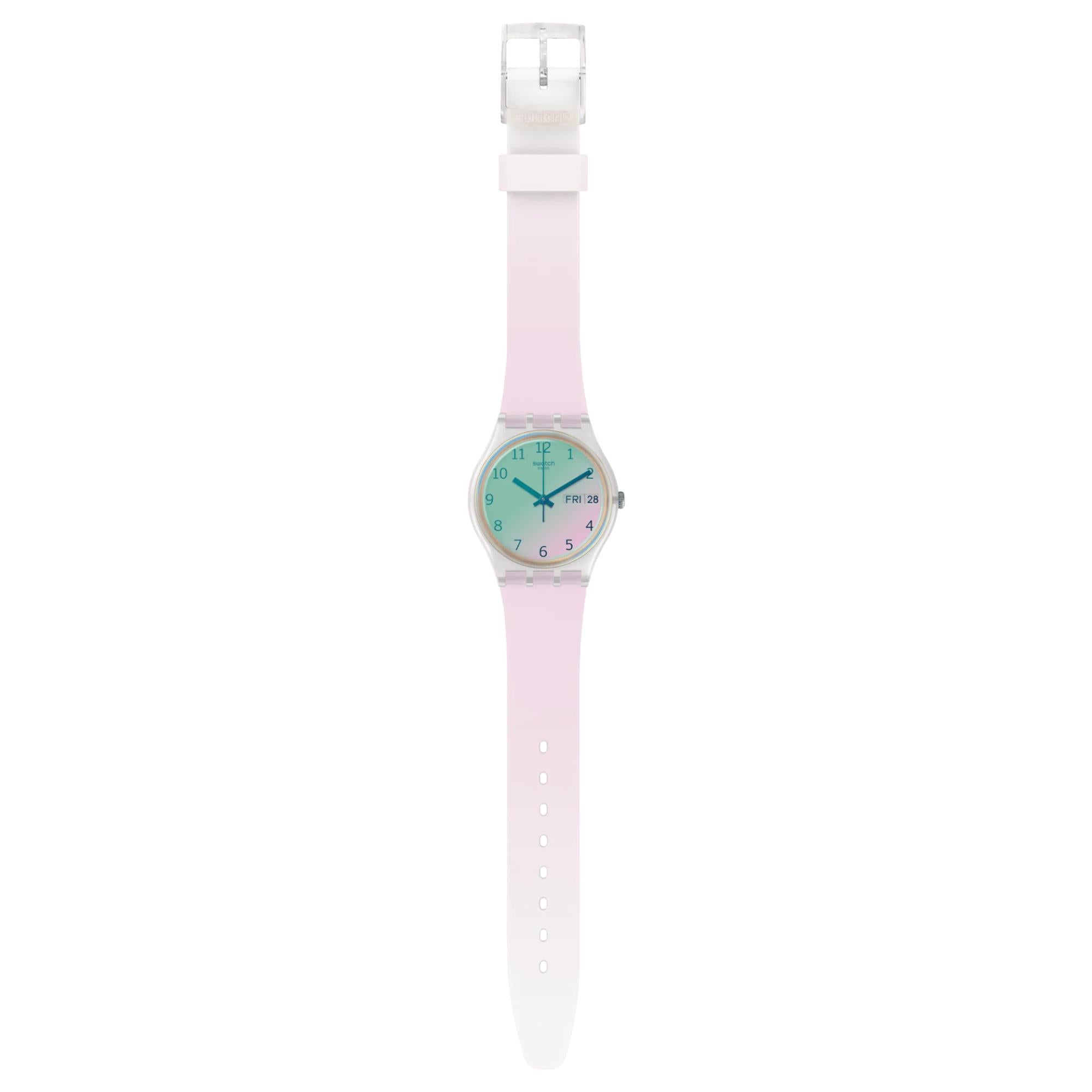 Swatch Ultrarose Weißes Zifferblatt Silikonarmband Uhr GE714